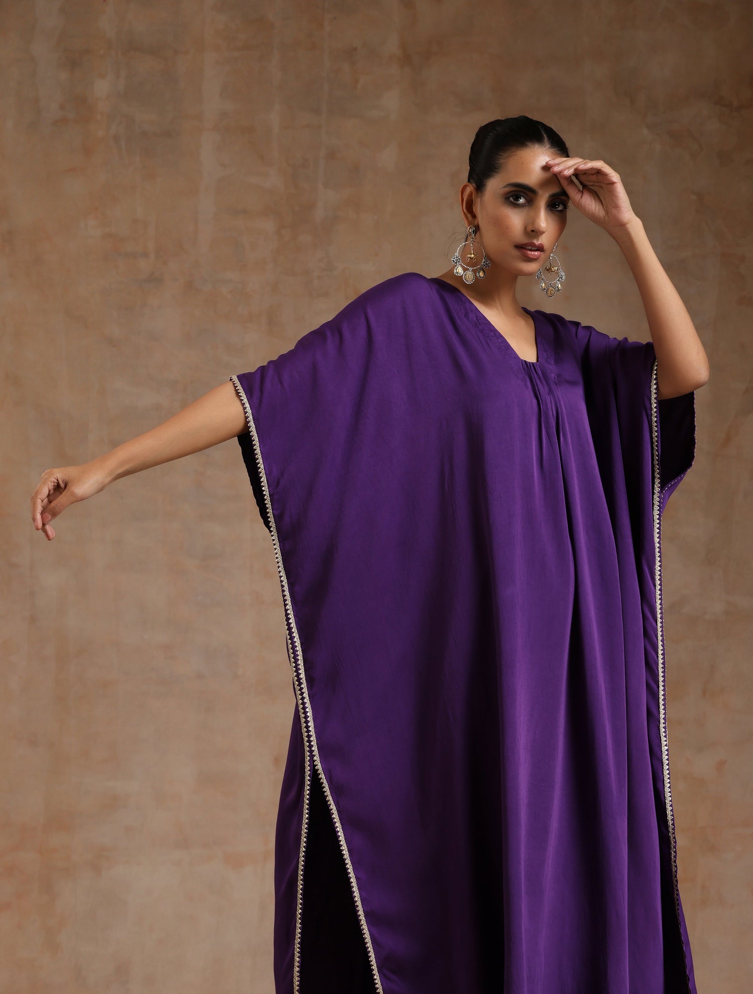 Violet Modal Satin Kaftan Kurta Set