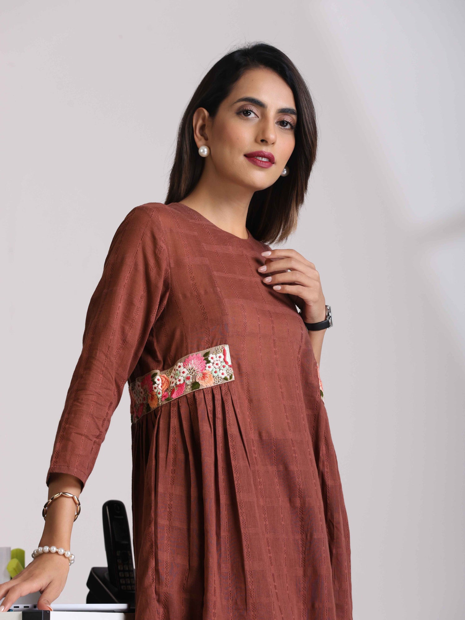 trueBrowns Brown Cotton Dobby Co-ord set