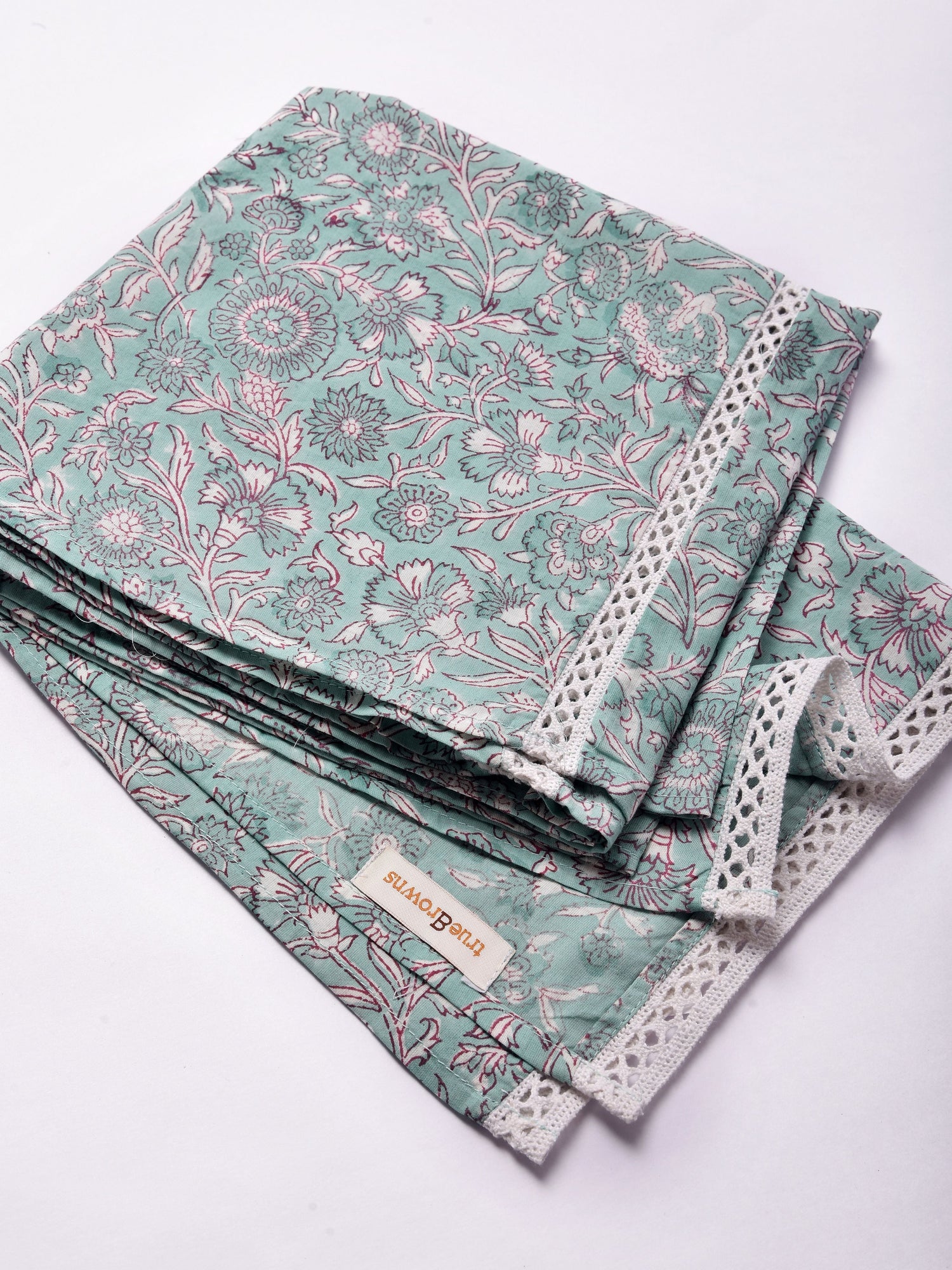 Tiffany Blue Floral Print Cotton Stole
