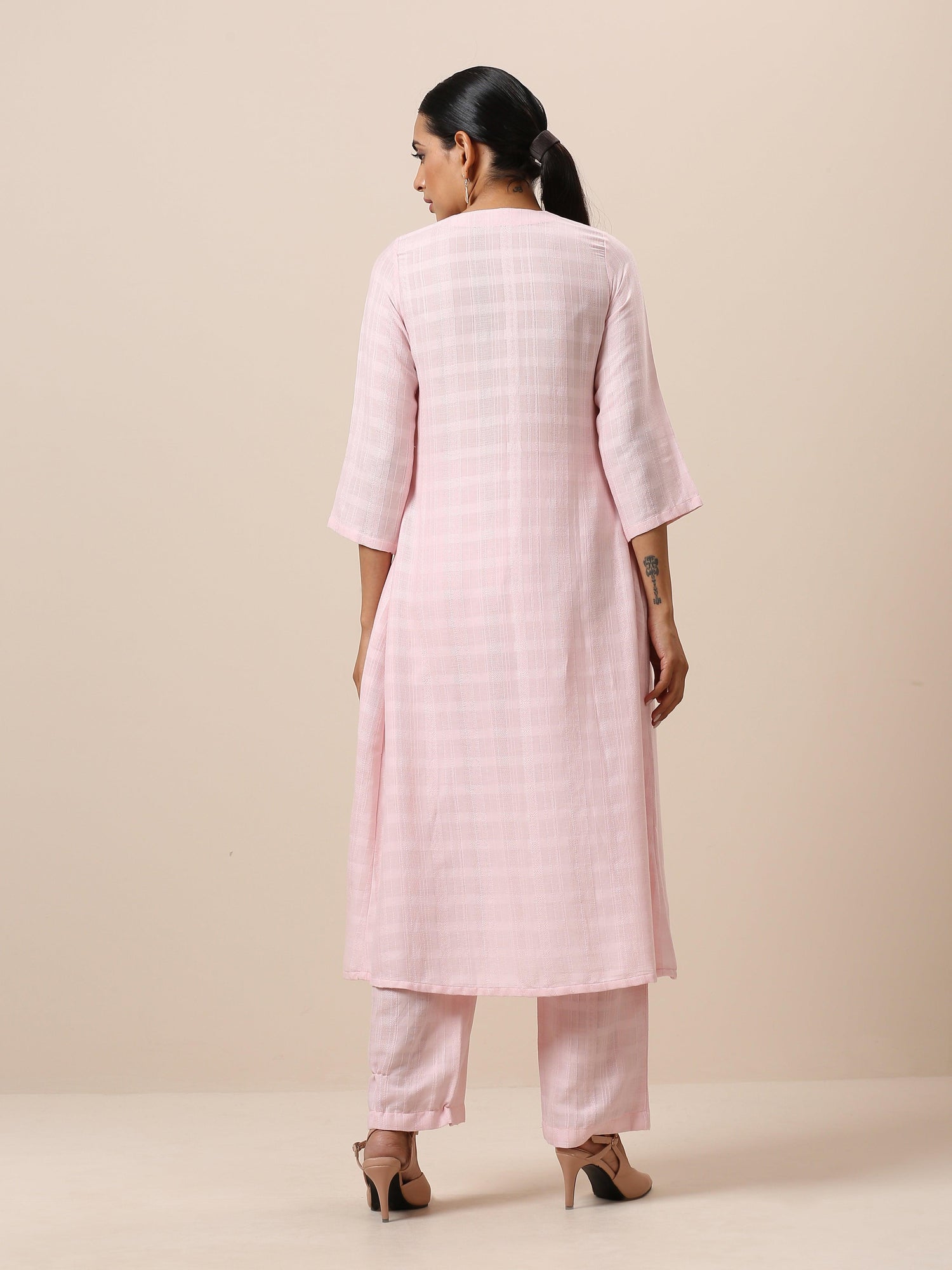 Cotton Rose Pink Flared Kurta Pant Set - trueBrowns