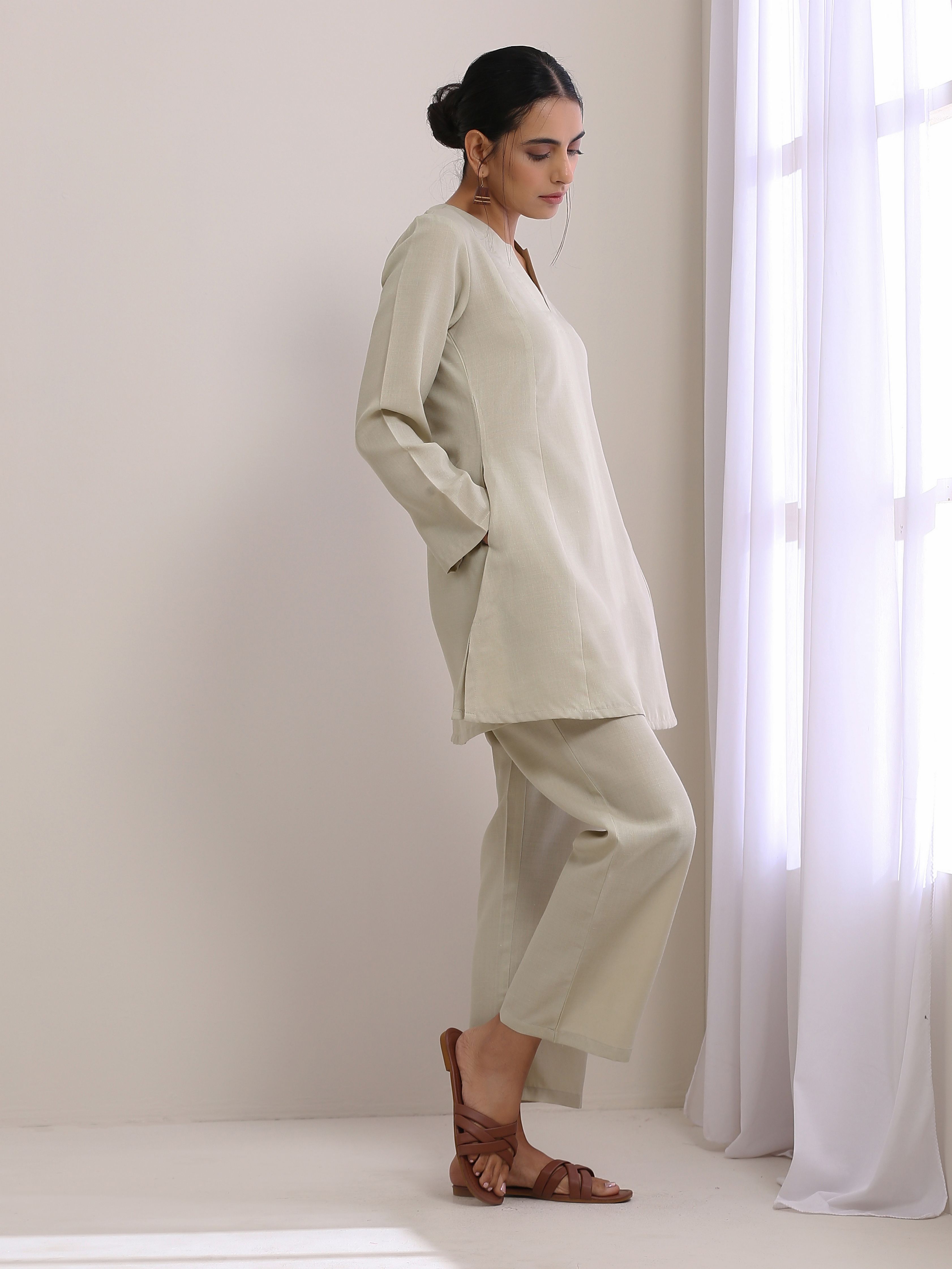 Light Grey Slub Co-Ord Set