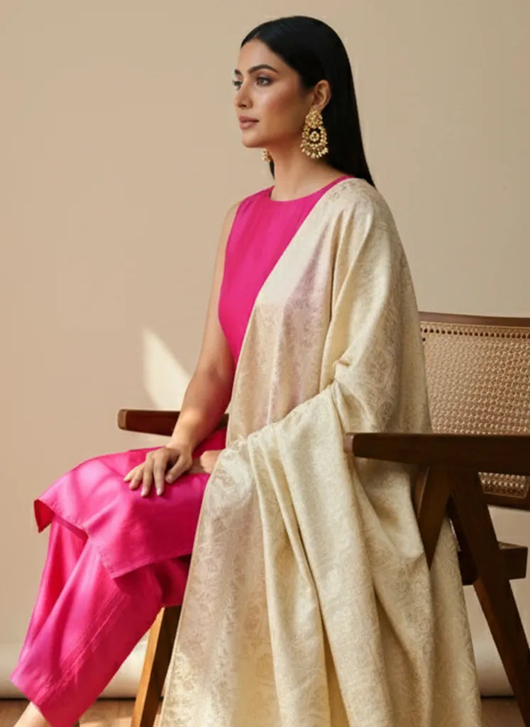 trueBrowns Ivory Floral Brocade Dupatta