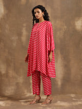 Pink Lehariya Printed Silk Kaftan Co-Ord Set