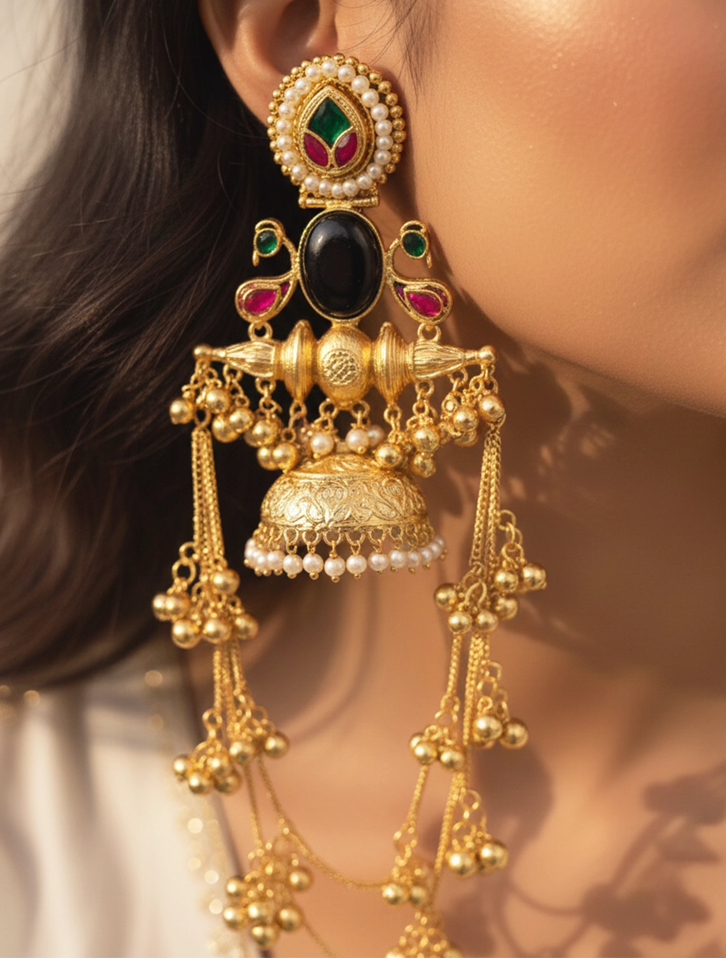 trueBrowns Kashmiri Navy Jhumka Drop Earrings