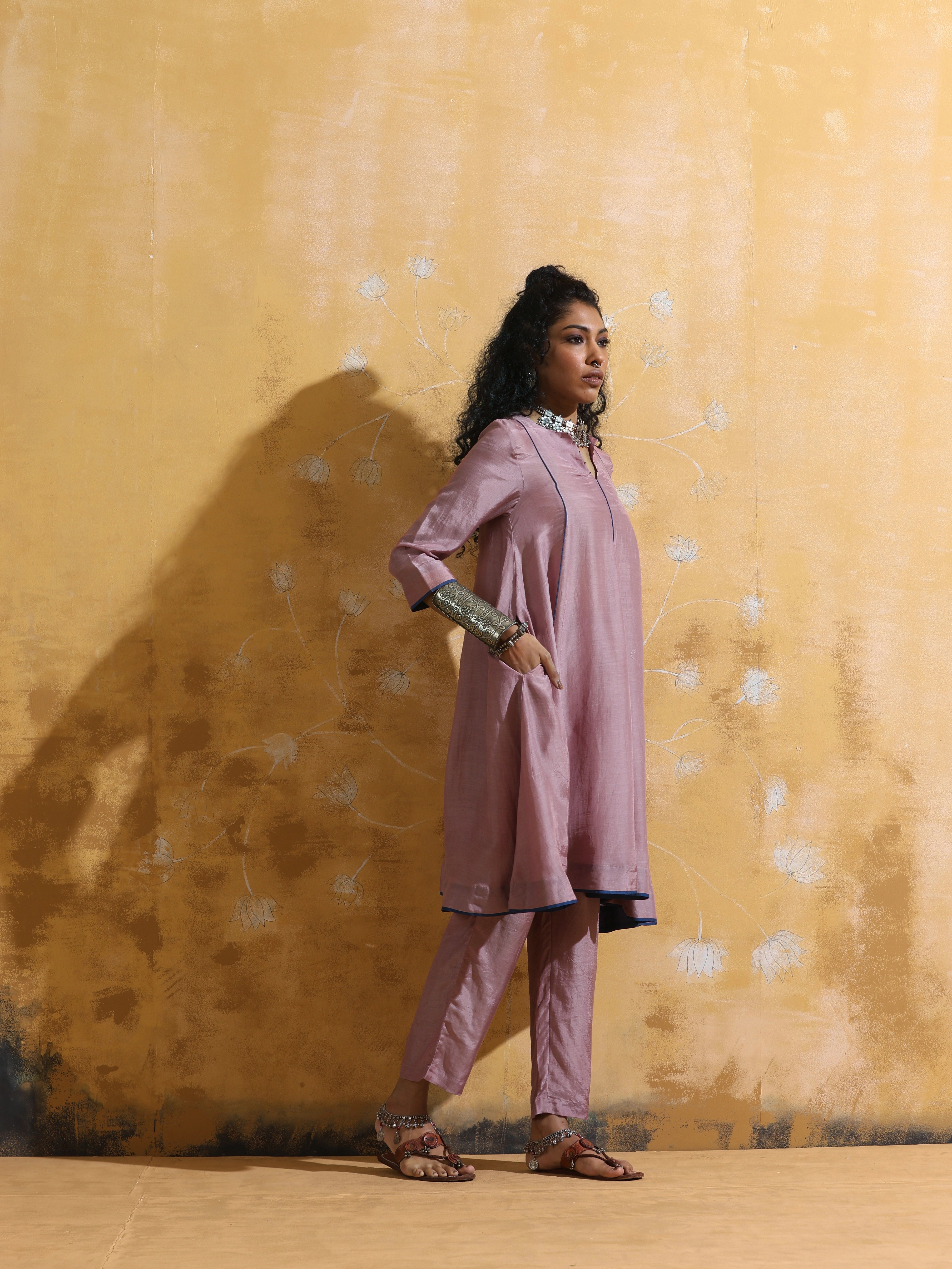 trueBrowns Lilac Muslin Silk Flared Kurta Co-ord Set