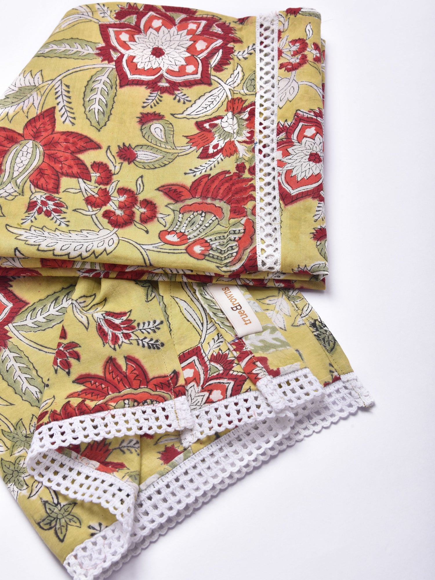 Yellow Floral Block Print Cotton Stole
