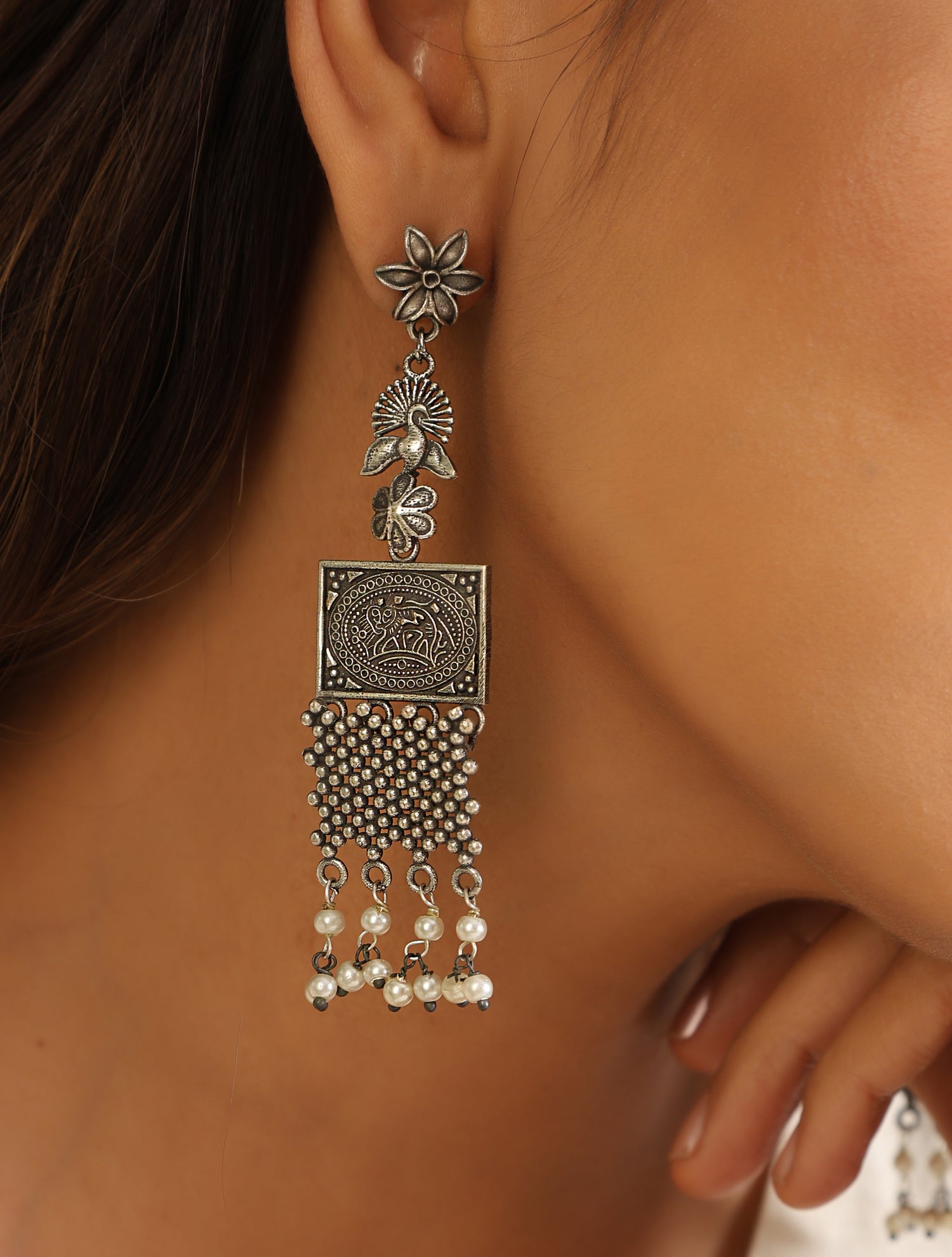 trueBrowns Silver Peacock Earrings
