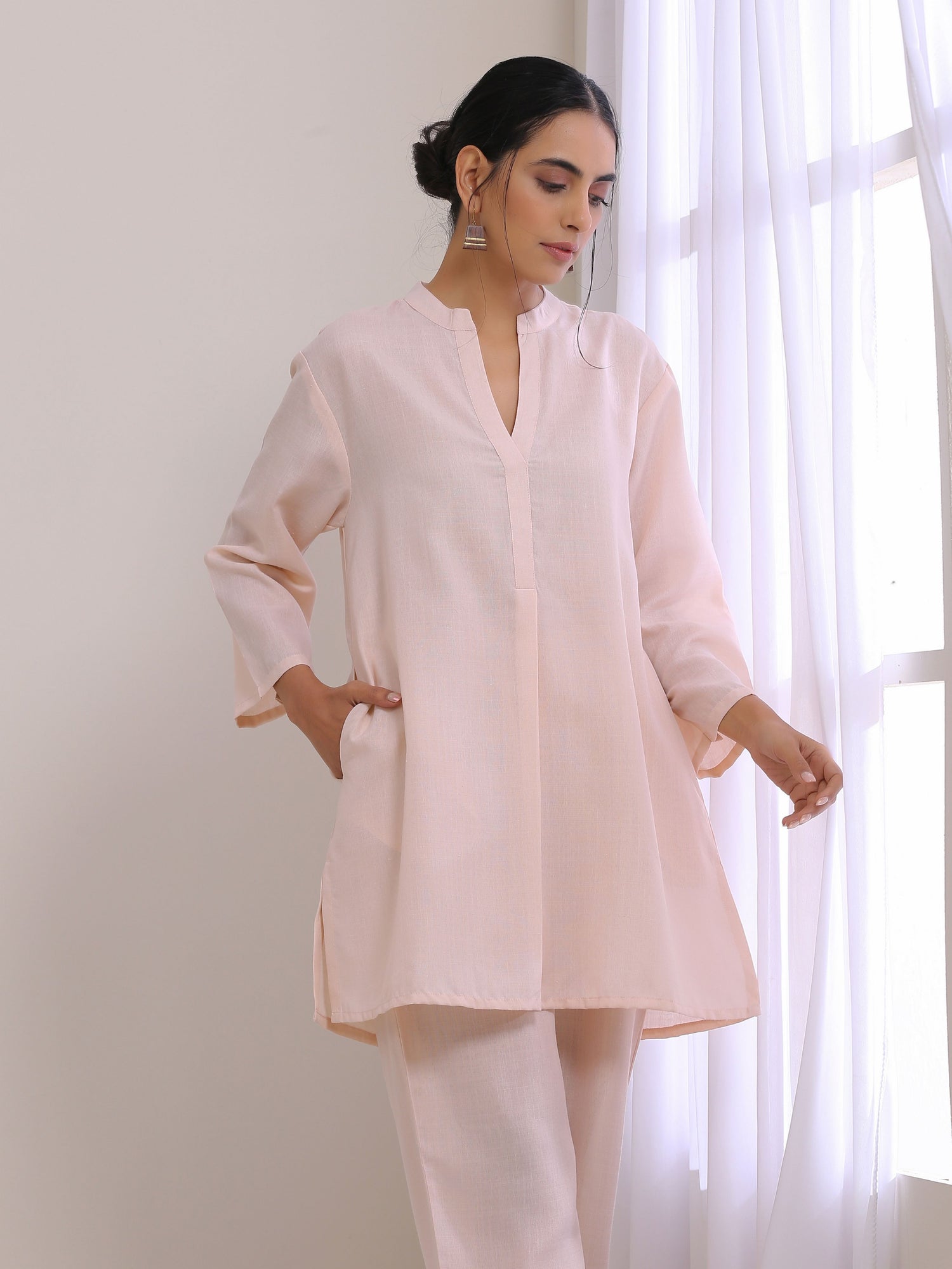 trueBrowns White Slub Kurta Set main image 1