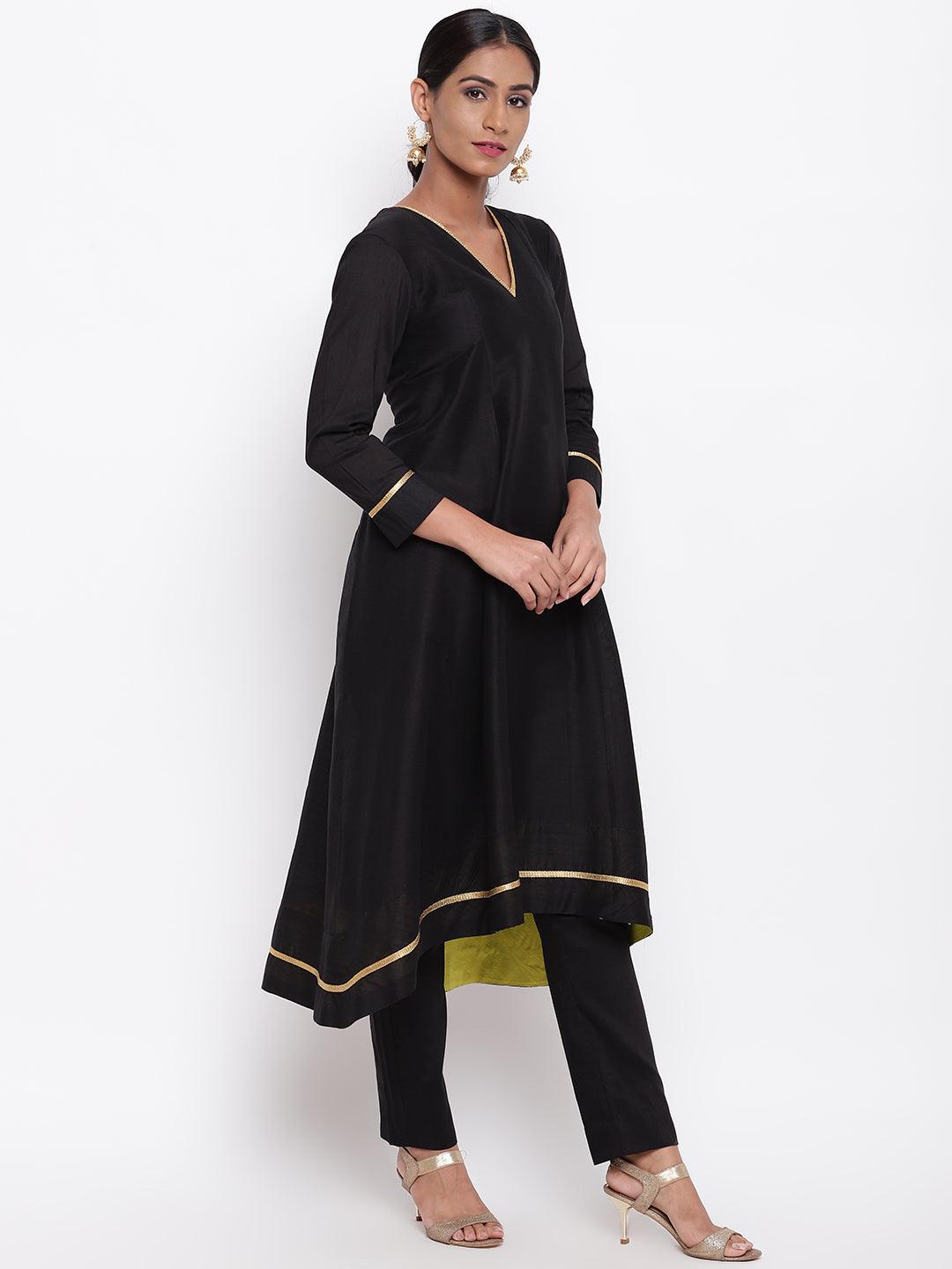 Black Pop Green Kurta-Pant - trueBrowns
