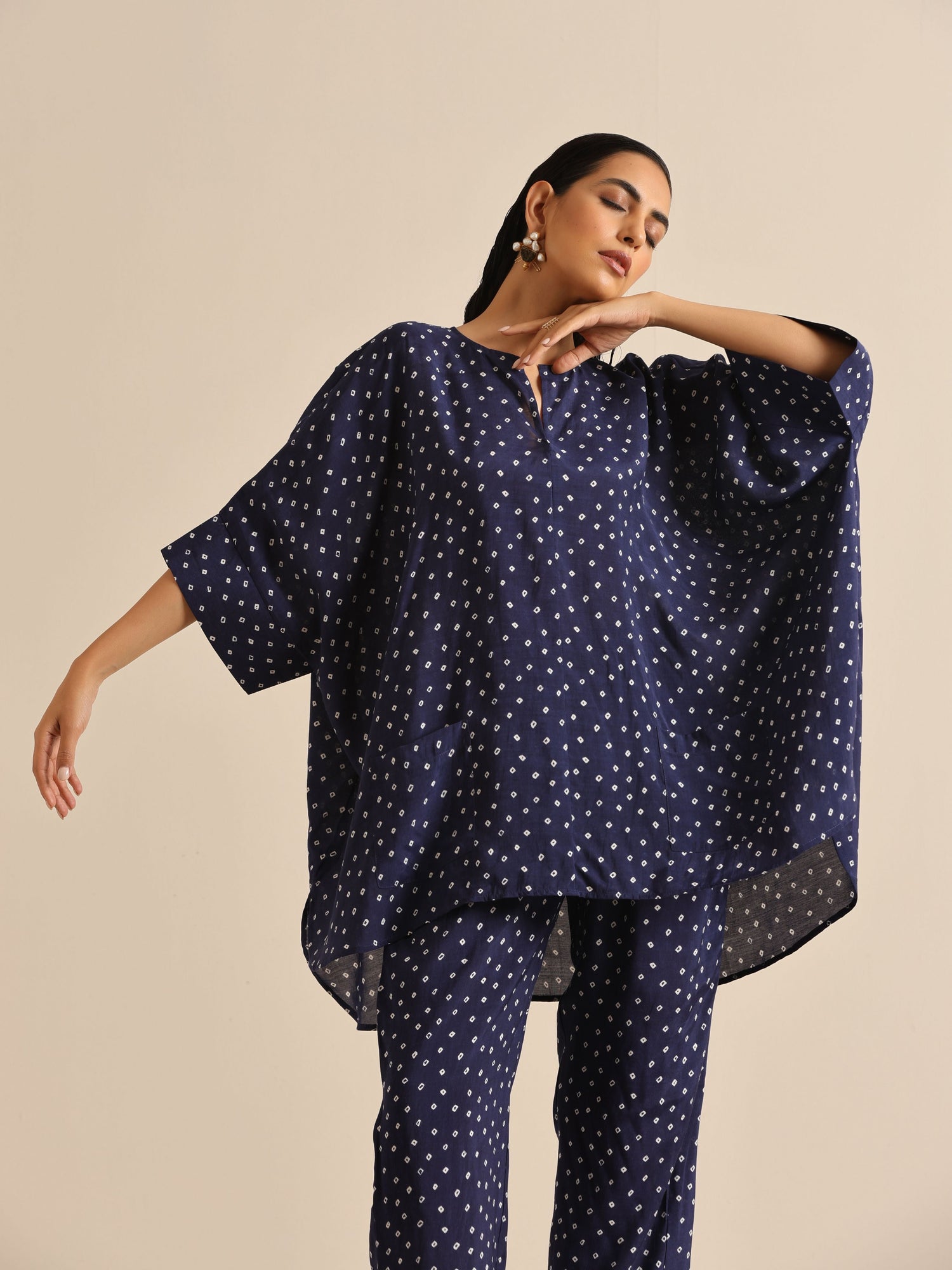 Blue Bandhani Silk Printed Boxy Fit Co-Ord Set