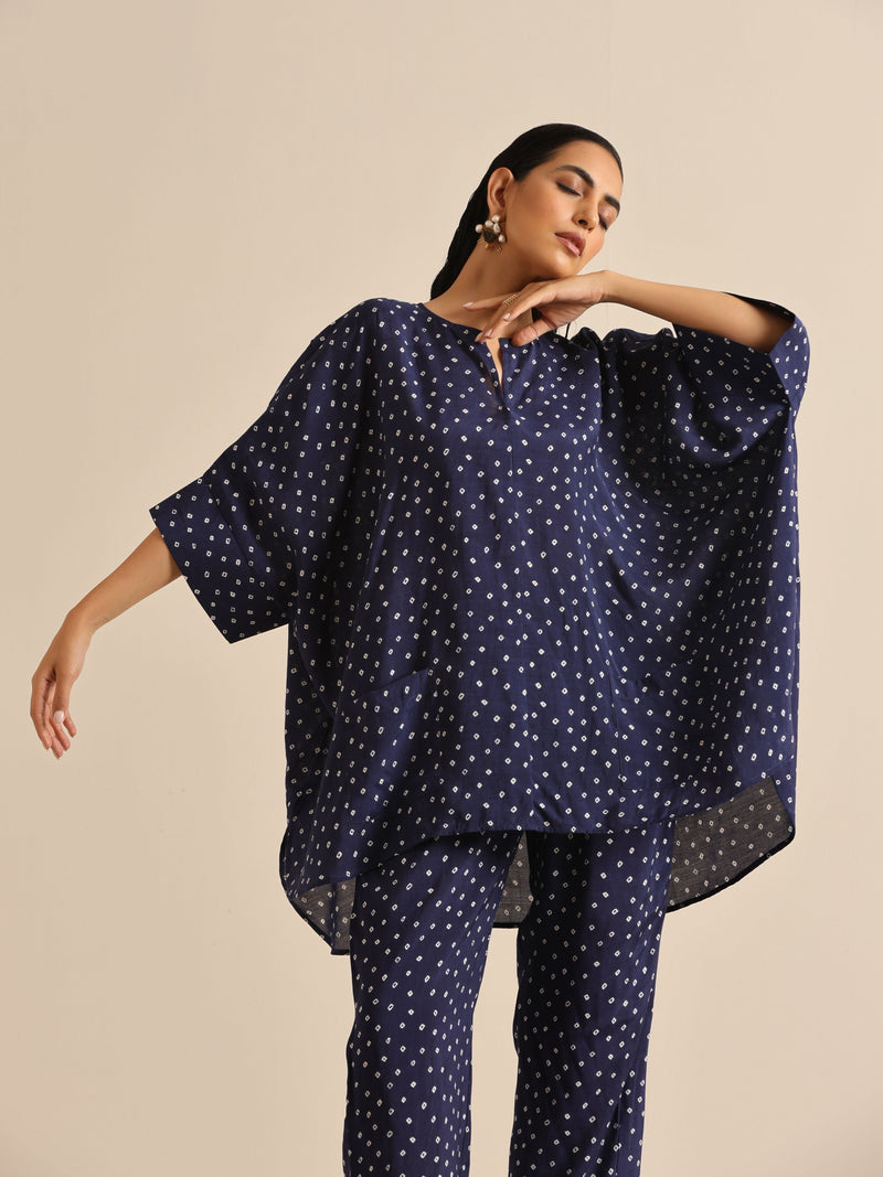 Blue Bandhani Silk Printed Boxy Fit Co-Ord Set