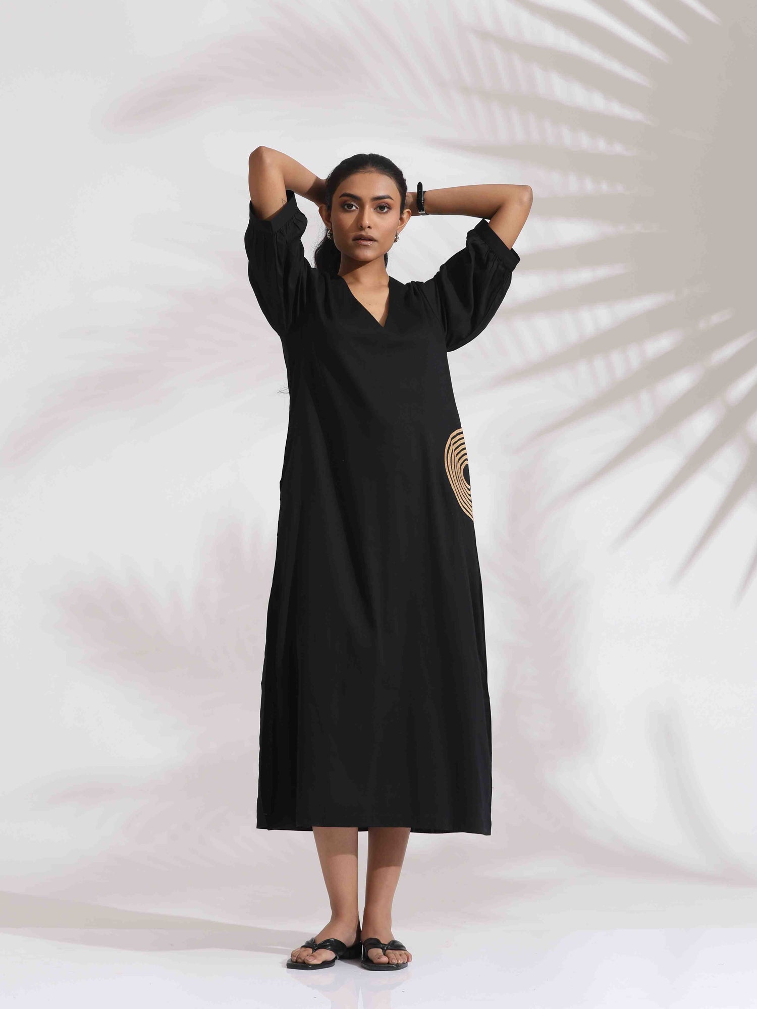 trueBrowns Black Cotton Embroidered Dress