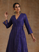 Spectrum Blue Gold Cotton Angrakha Kurta Set