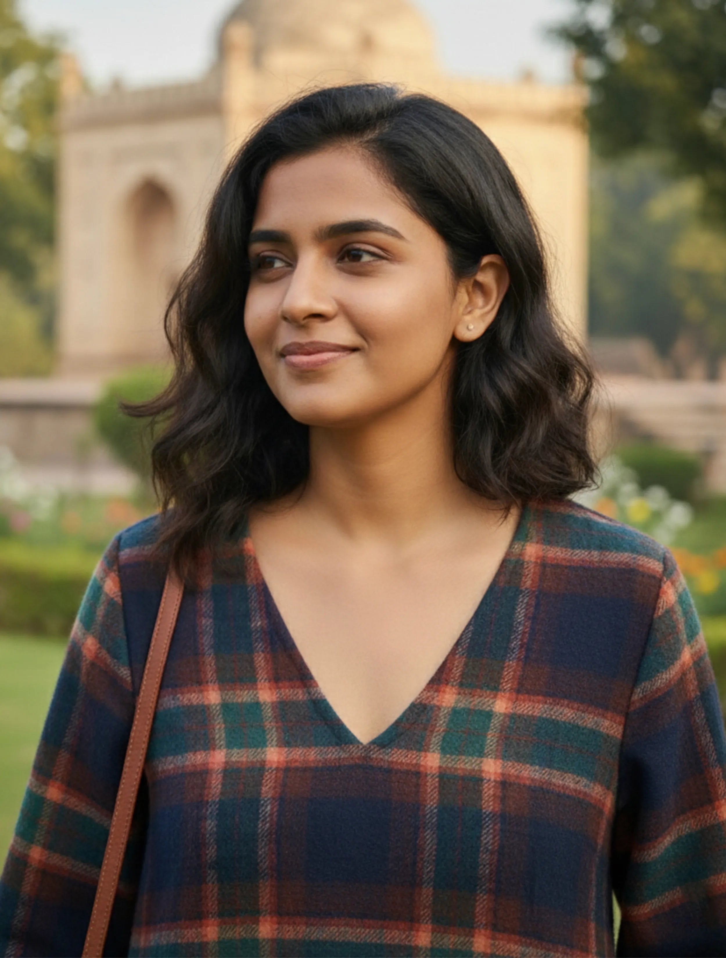 trueBrowns Navy Check V-Neck Dress