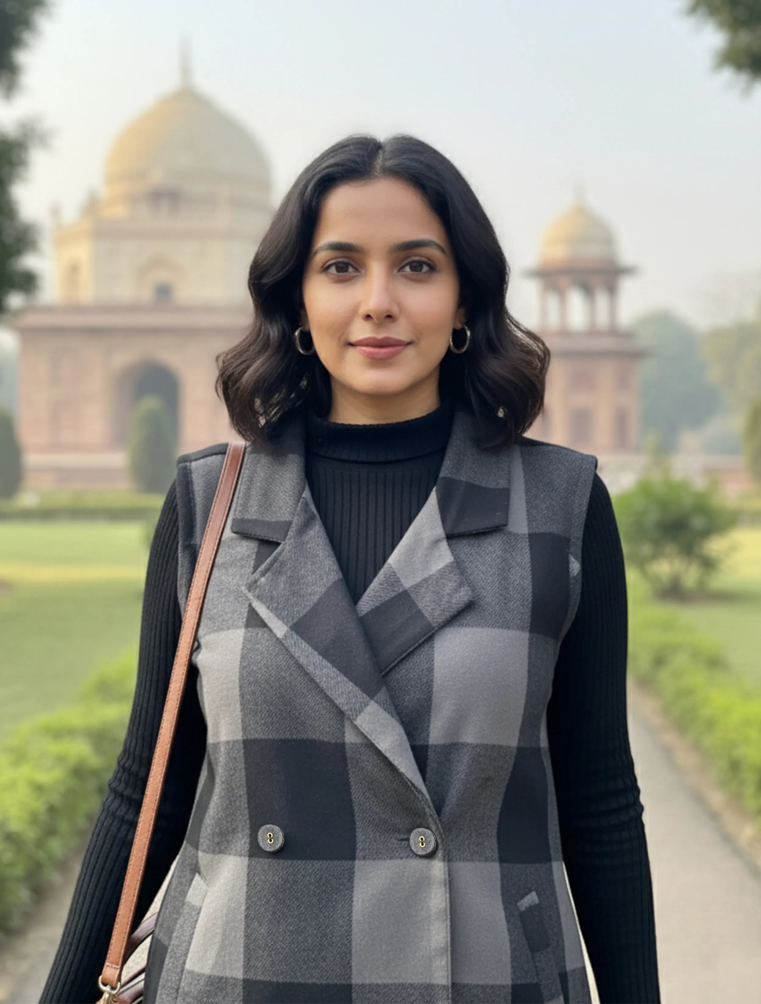 trueBrowns Black Grey Check Winter Blazer Dress