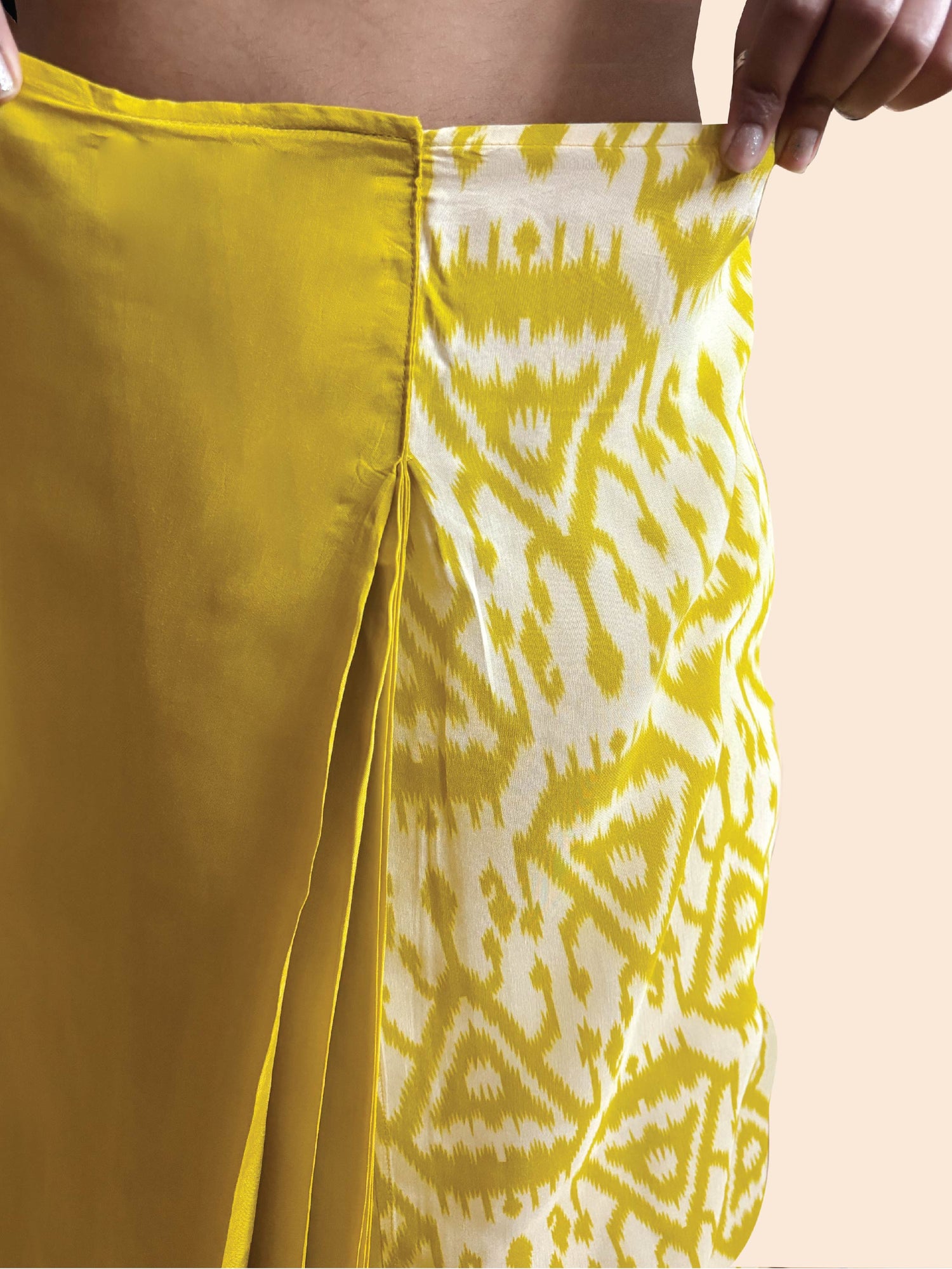 trueBrowns Lime Muslin Ikat Saree