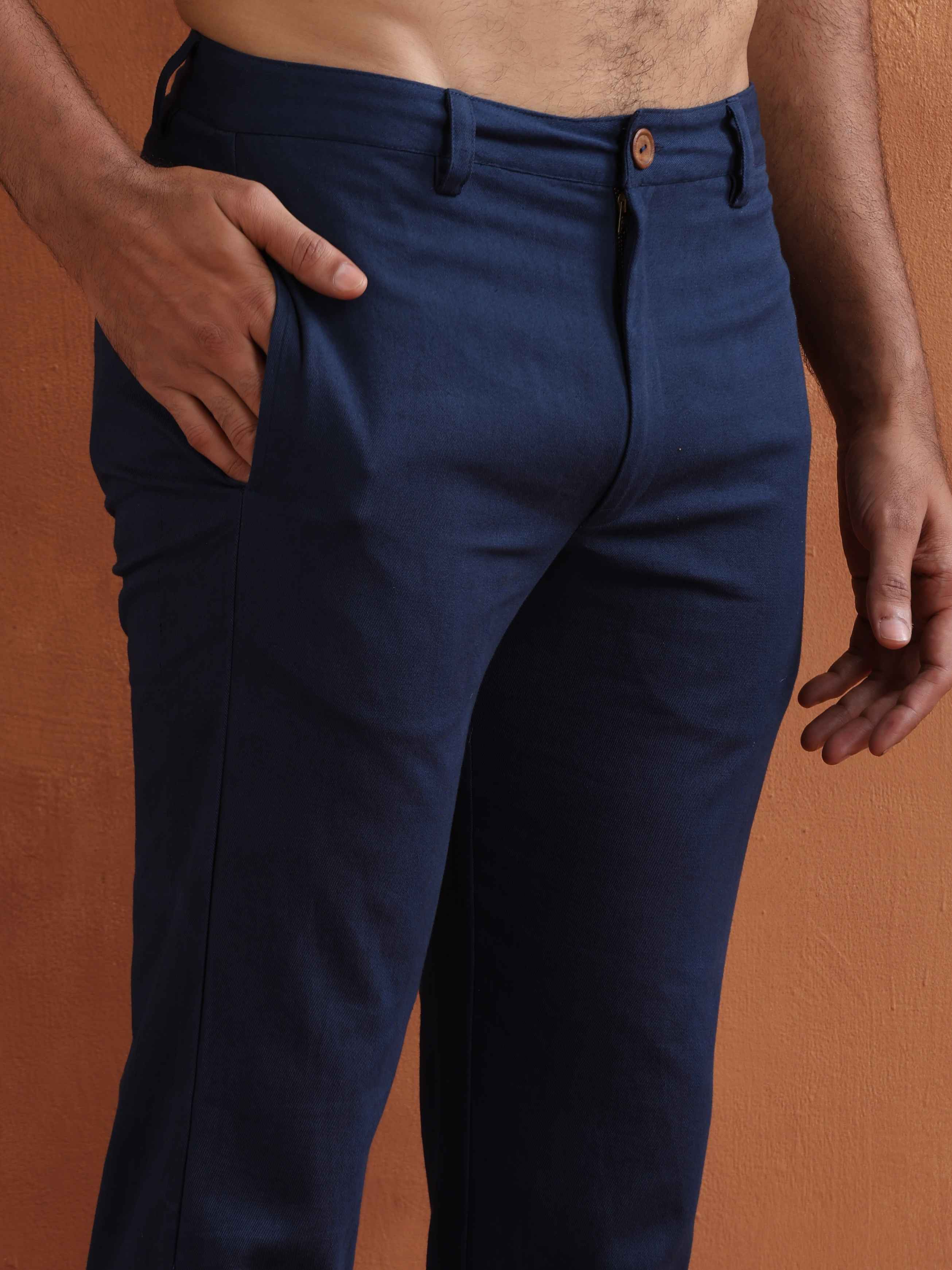 trueBrowns Men's Blue Cotton Twill Pants