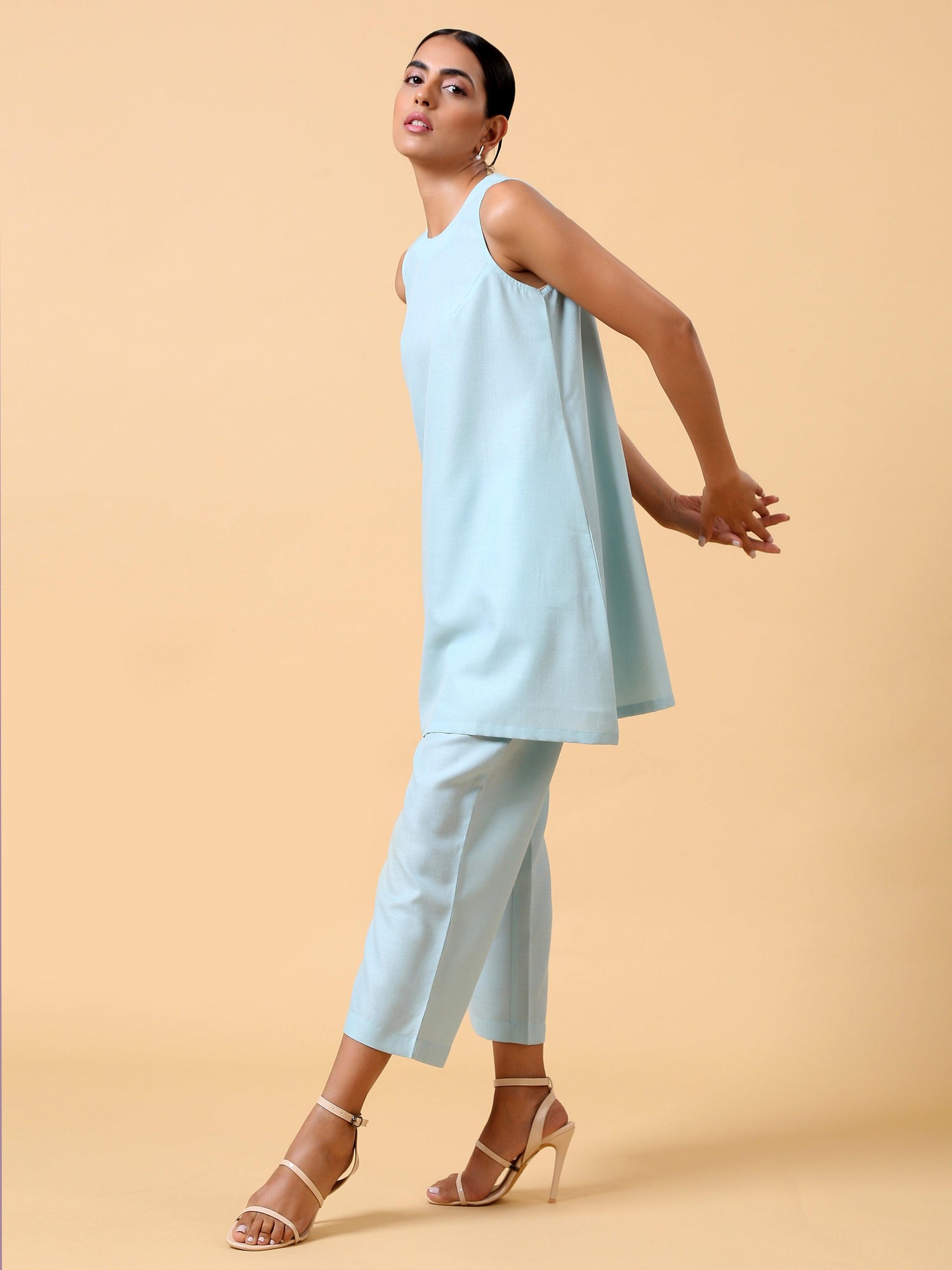Cotton Linen Light Blue Sleeveless Co-Ord Set - trueBrowns