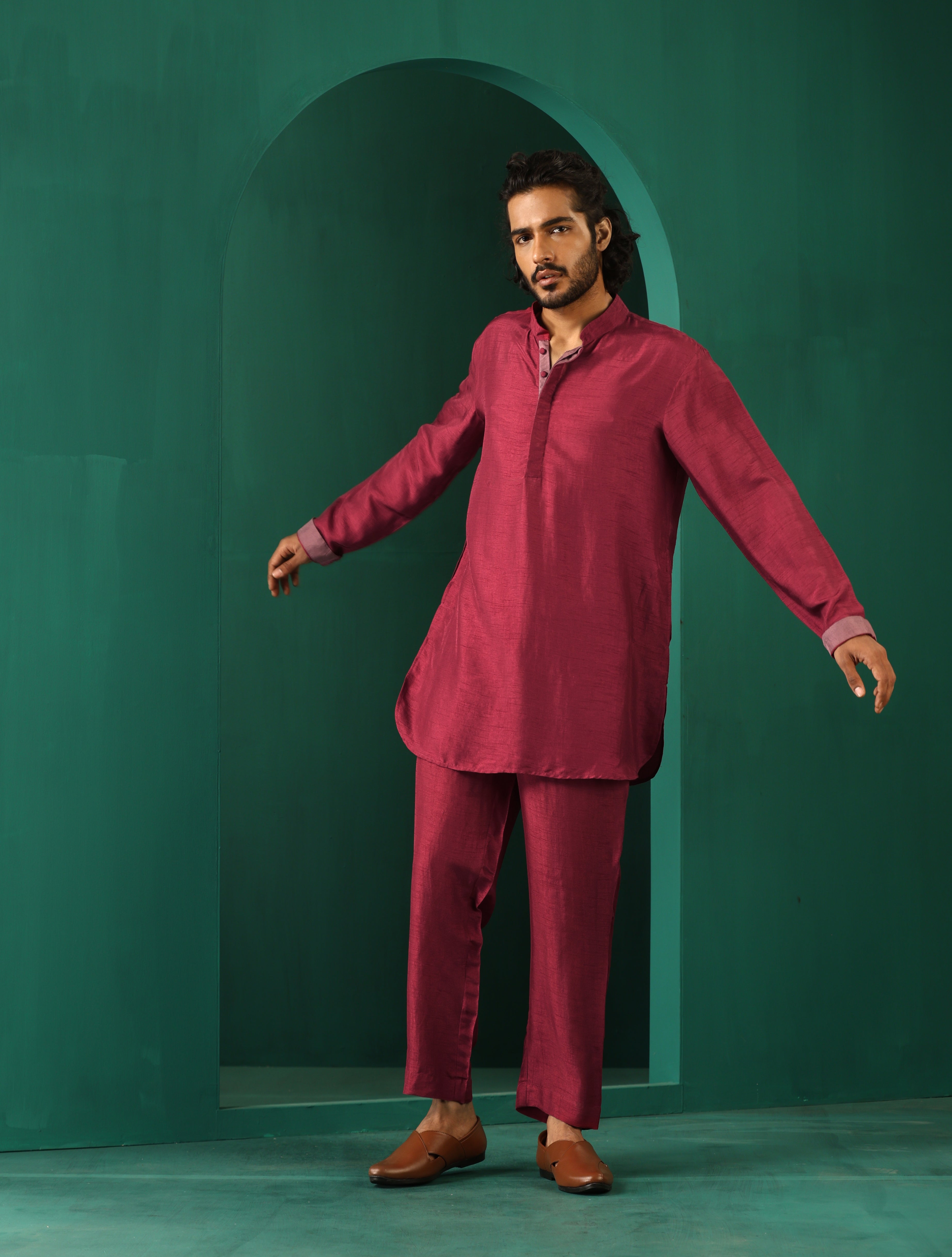 trueBrowns Men Purple Silk Co-ord Set