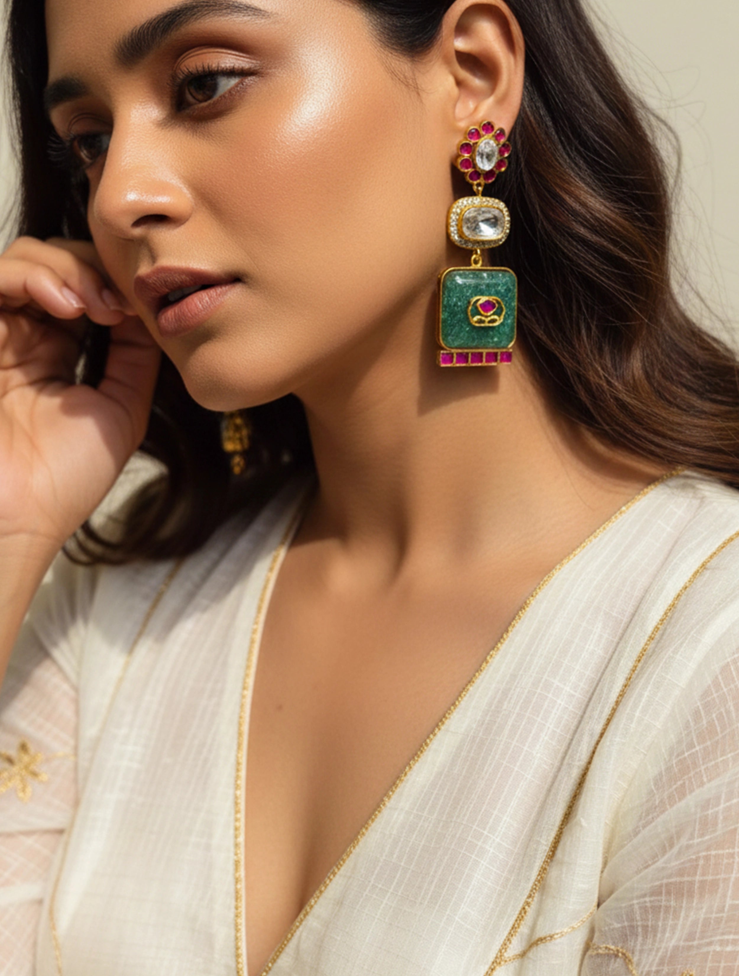 trueBrowns Green Stone Earrings