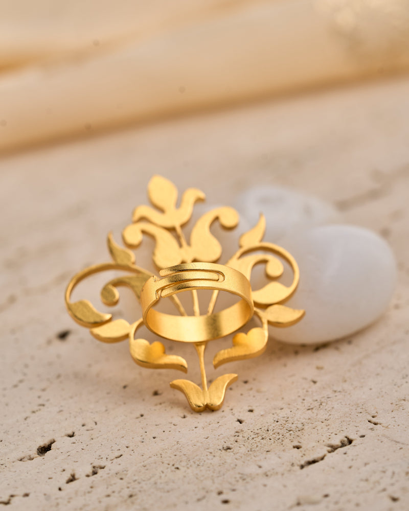 trueBrowns 22K Gold-Plated Leaf Ring