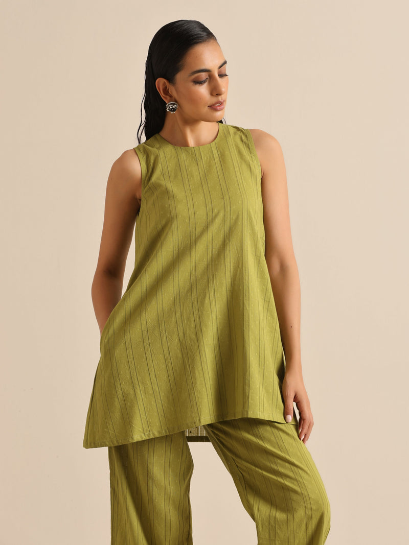 Green Dobby Sleeveless Co-Ord Set