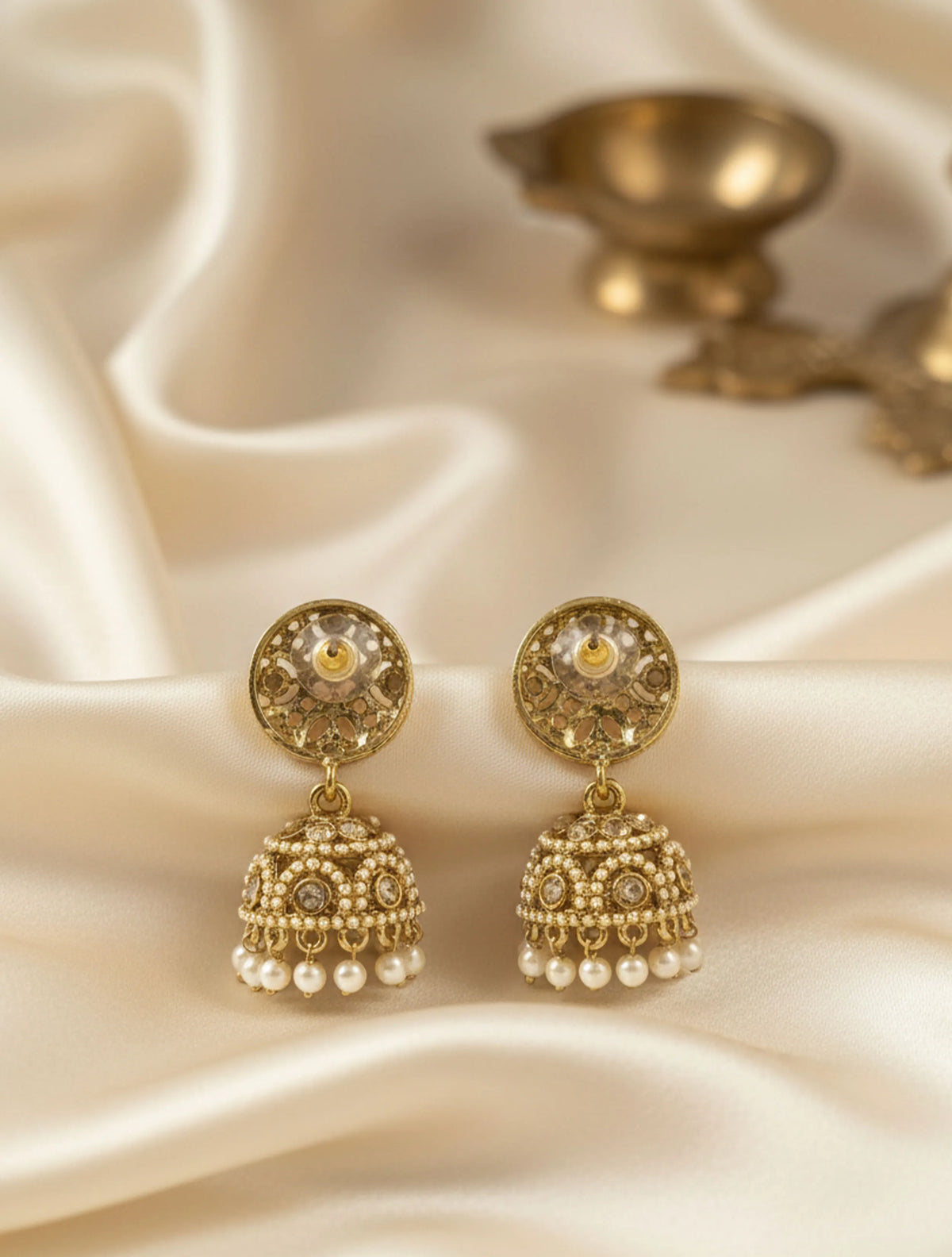 trueBrowns Golden Classic Pearl Jhumkas