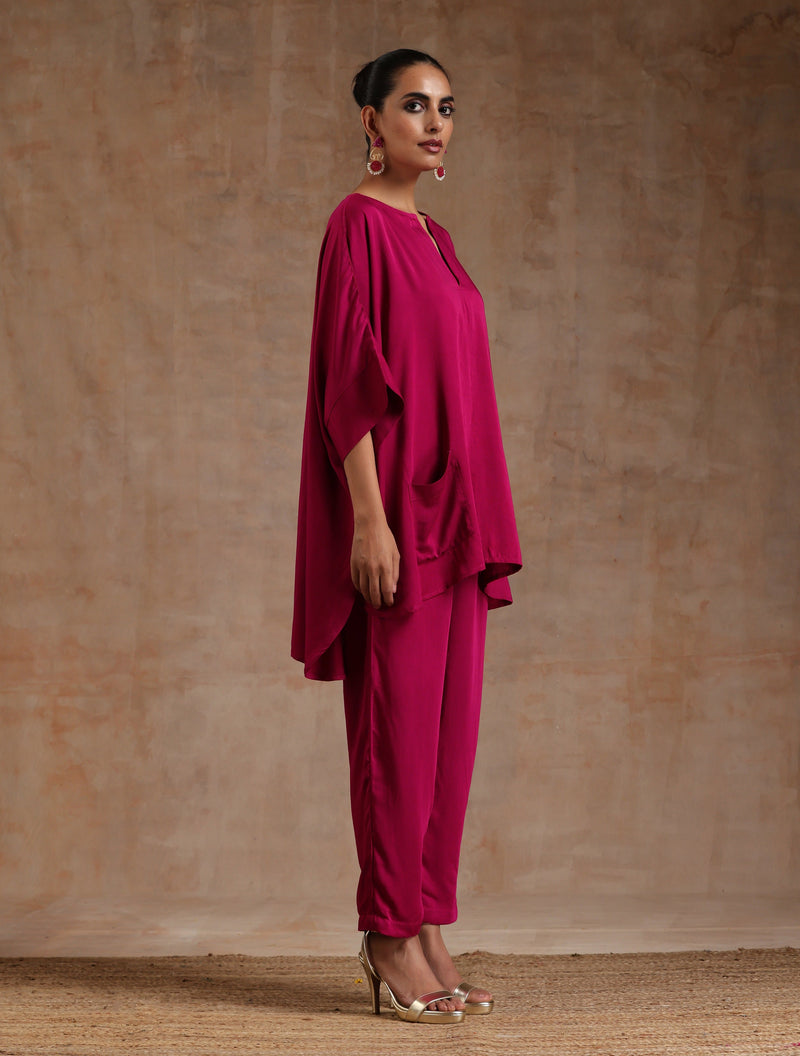 Pink Modal Boxy Fit High-Low Co-Ord Set