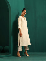 trueBrowns Ivory Embroidered Kurta with Embroidered Pants