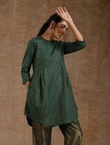 Dark Green Gold Cotton Side Gather Co-Ord Set