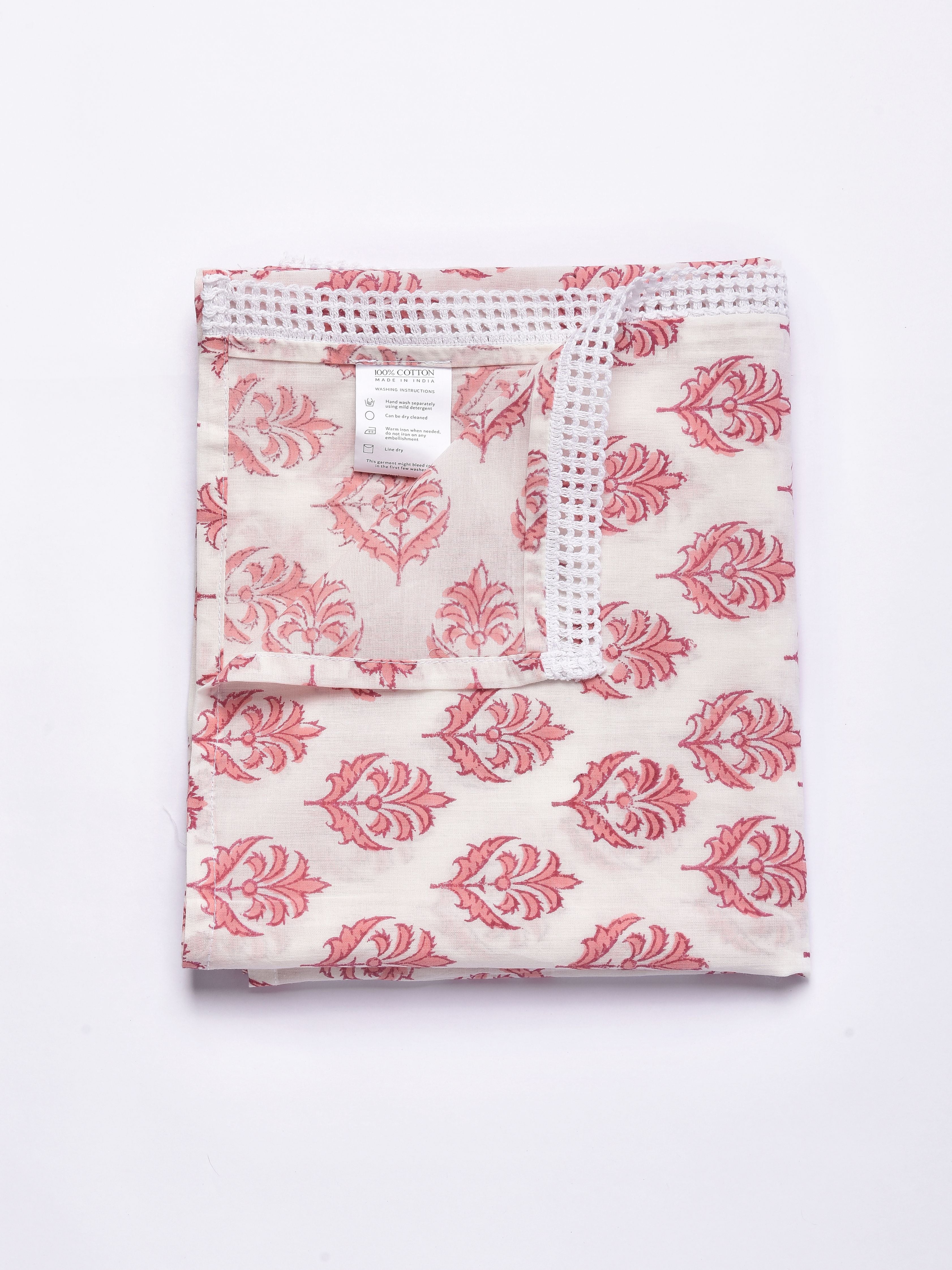 Pink Buta On White Print Cotton Stole