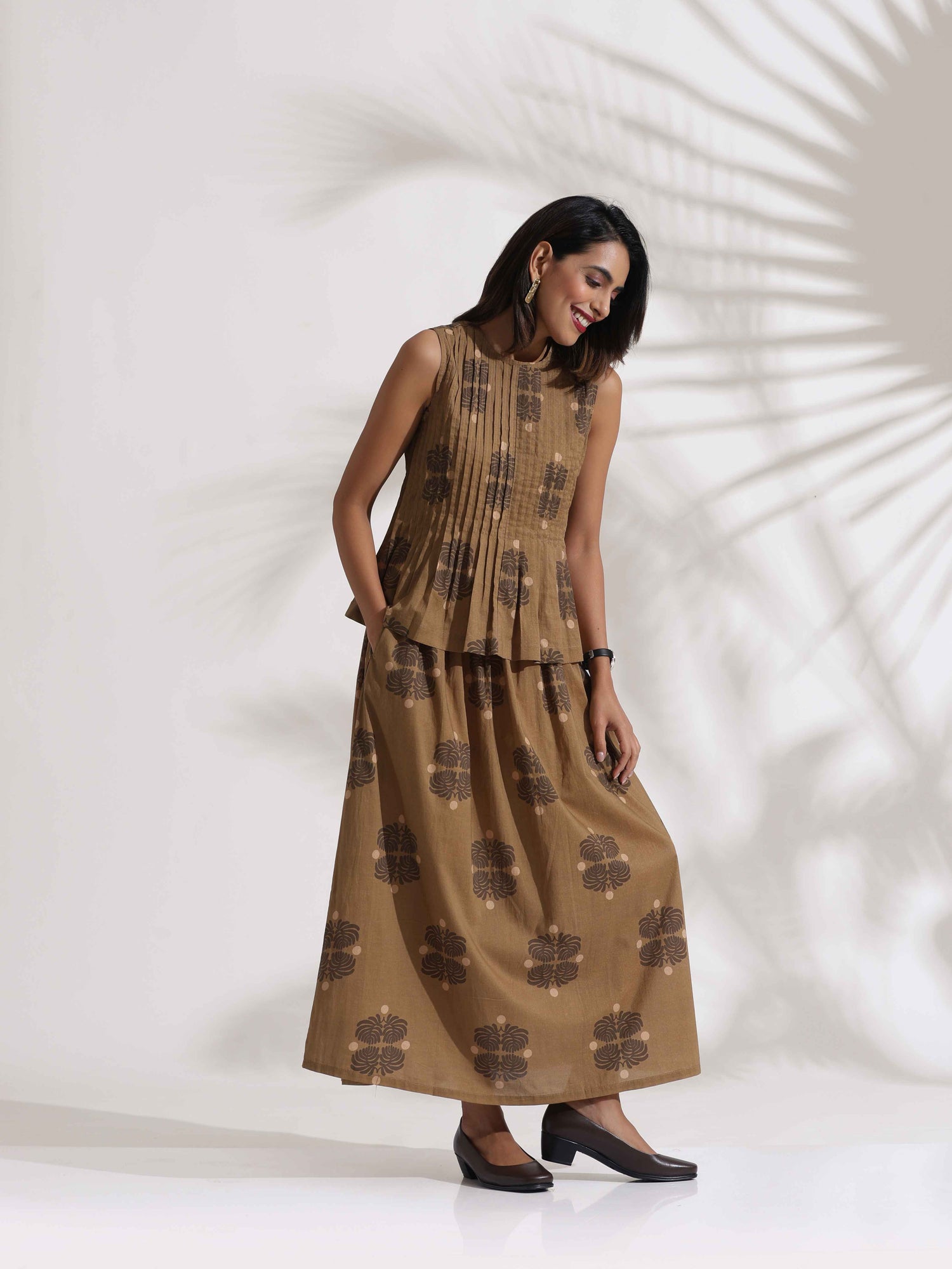 trueBrowns Beige Cotton Skirt Co-ord Set