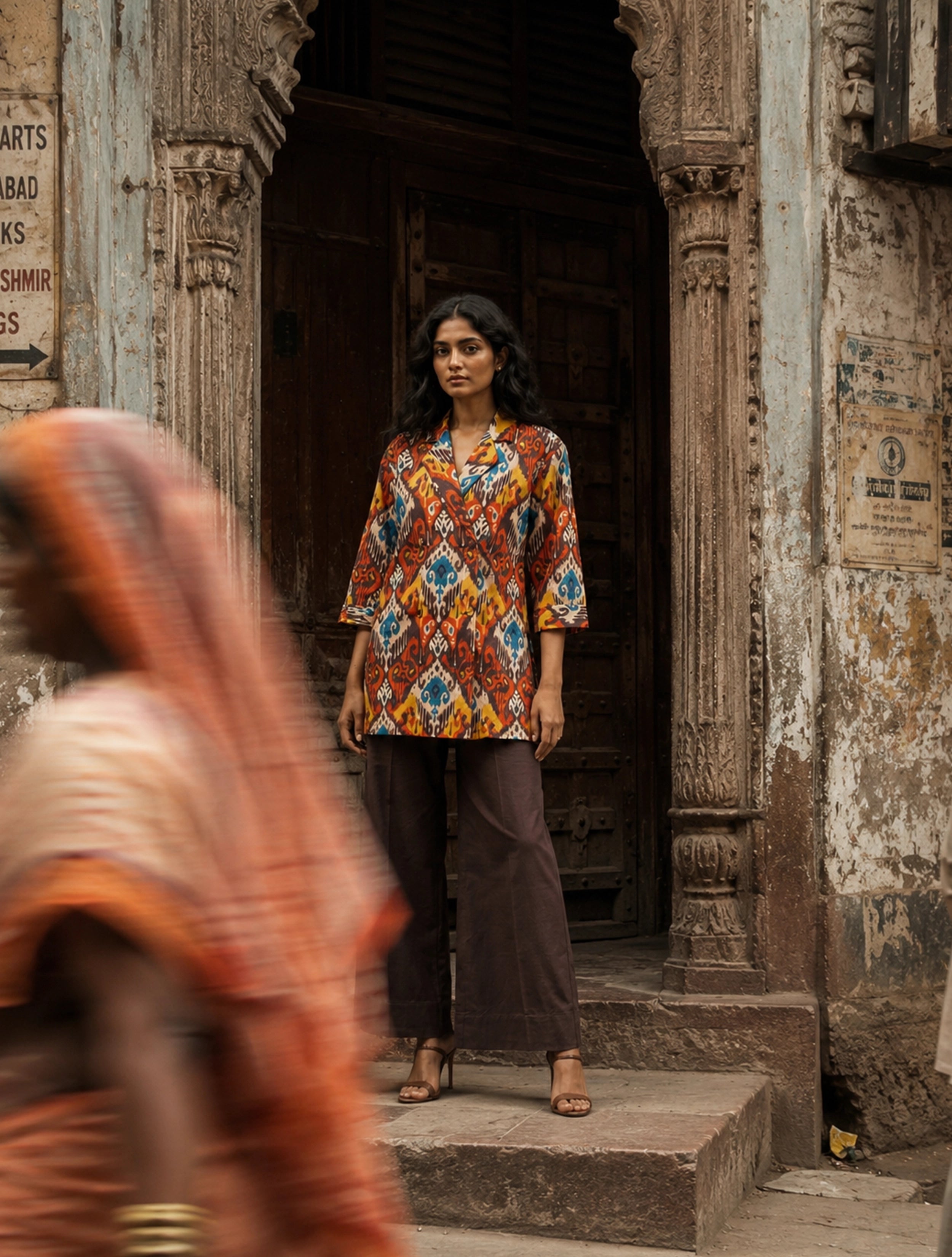 trueBrowns Multicolour Ikat Print Cotton Poplin Blazer Co-Ord Set