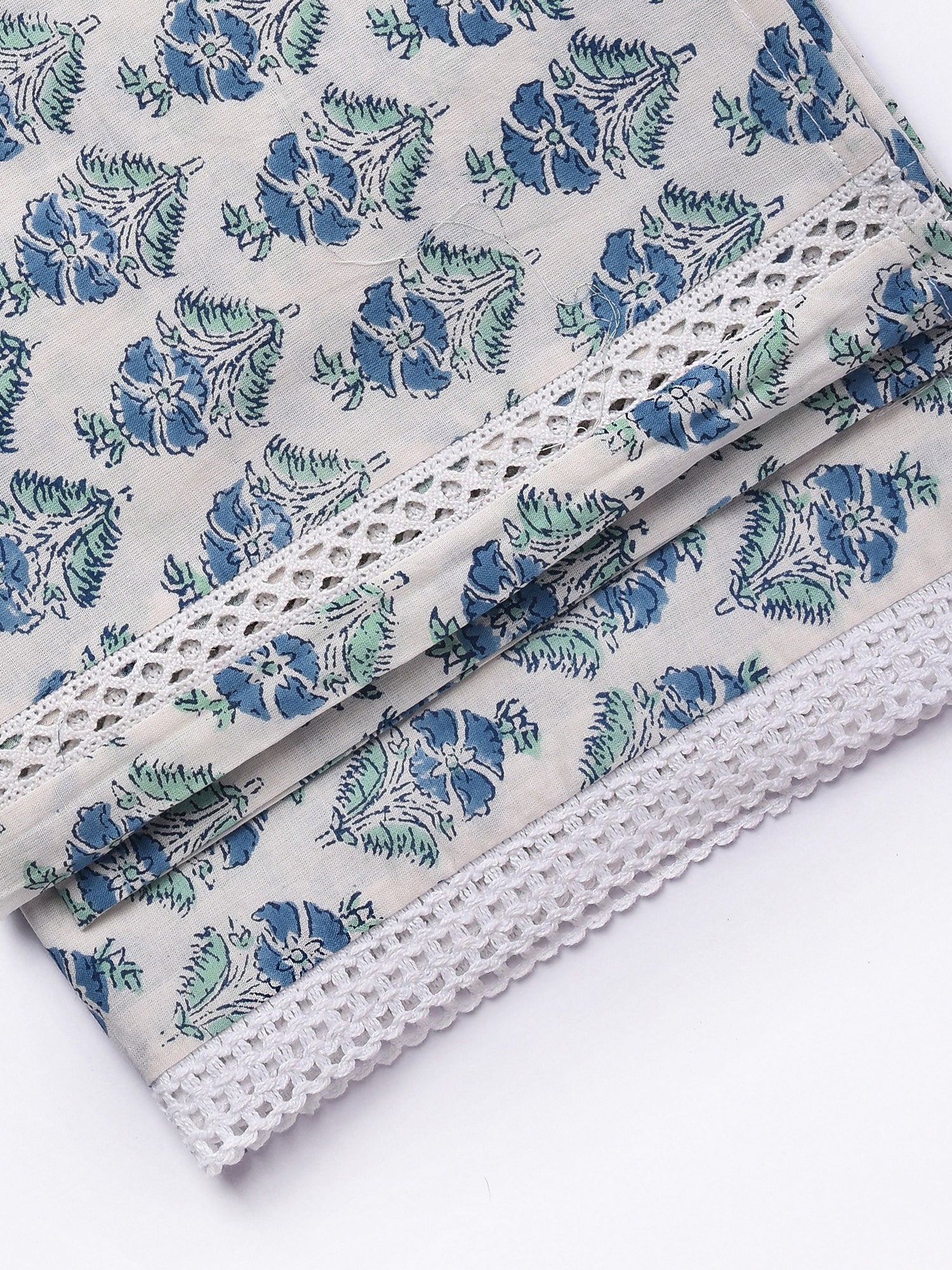 White With Blue Print Cotton Stole