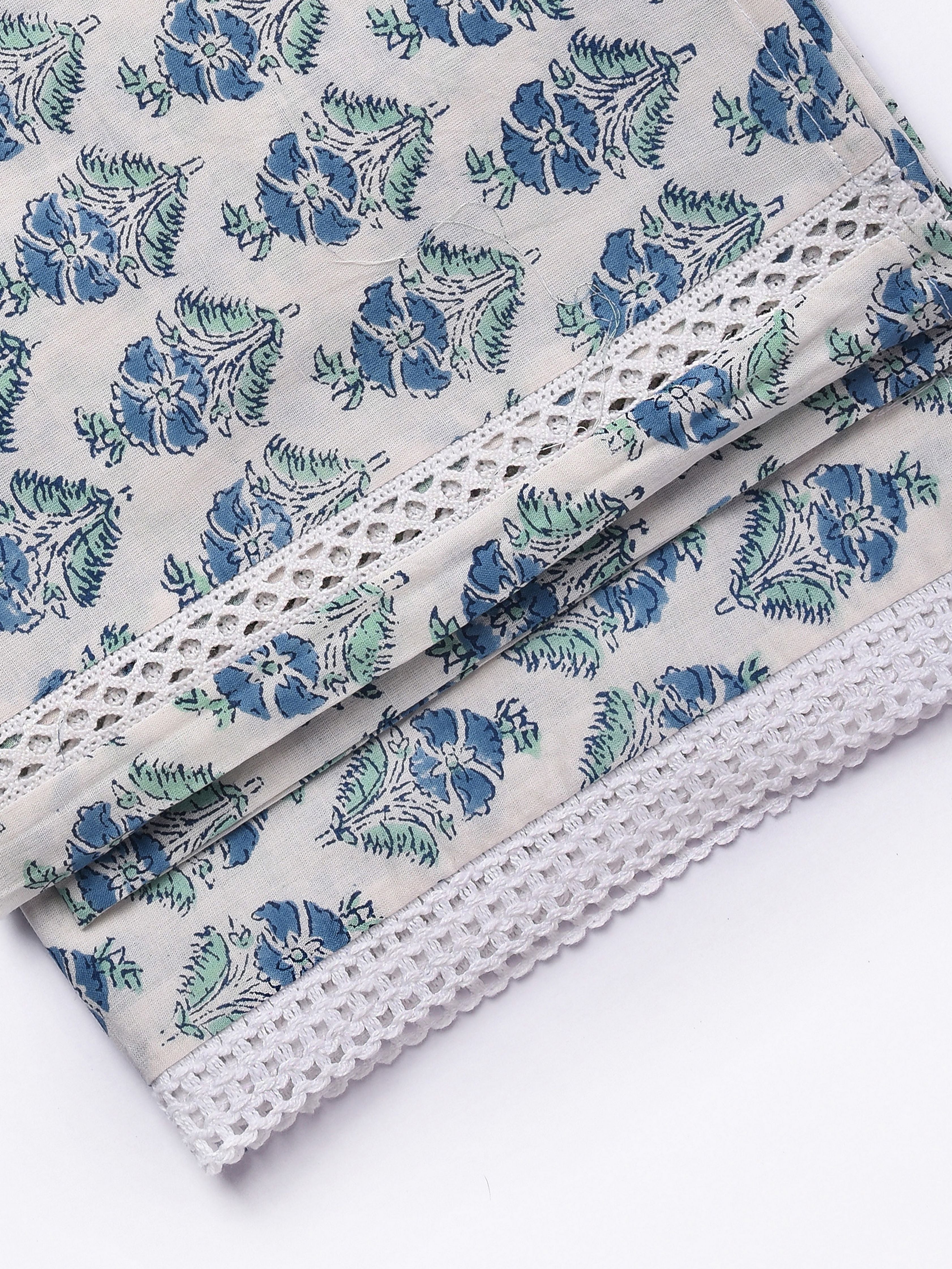 White With Blue Print Cotton Stole