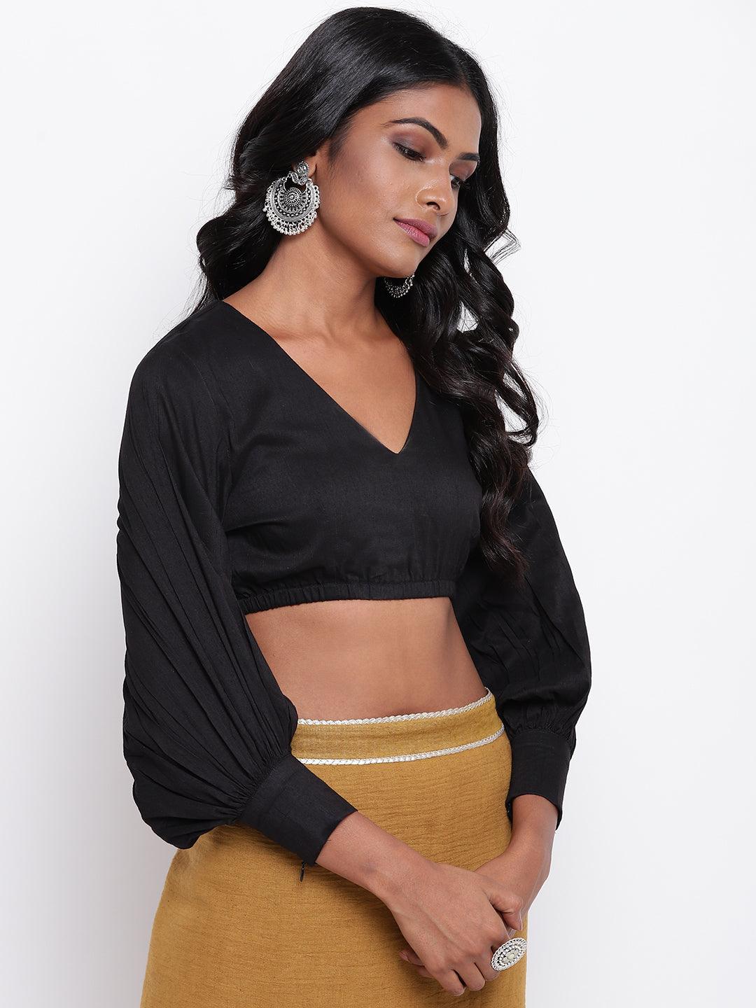 Black Gathered Sleeve Top - trueBrowns