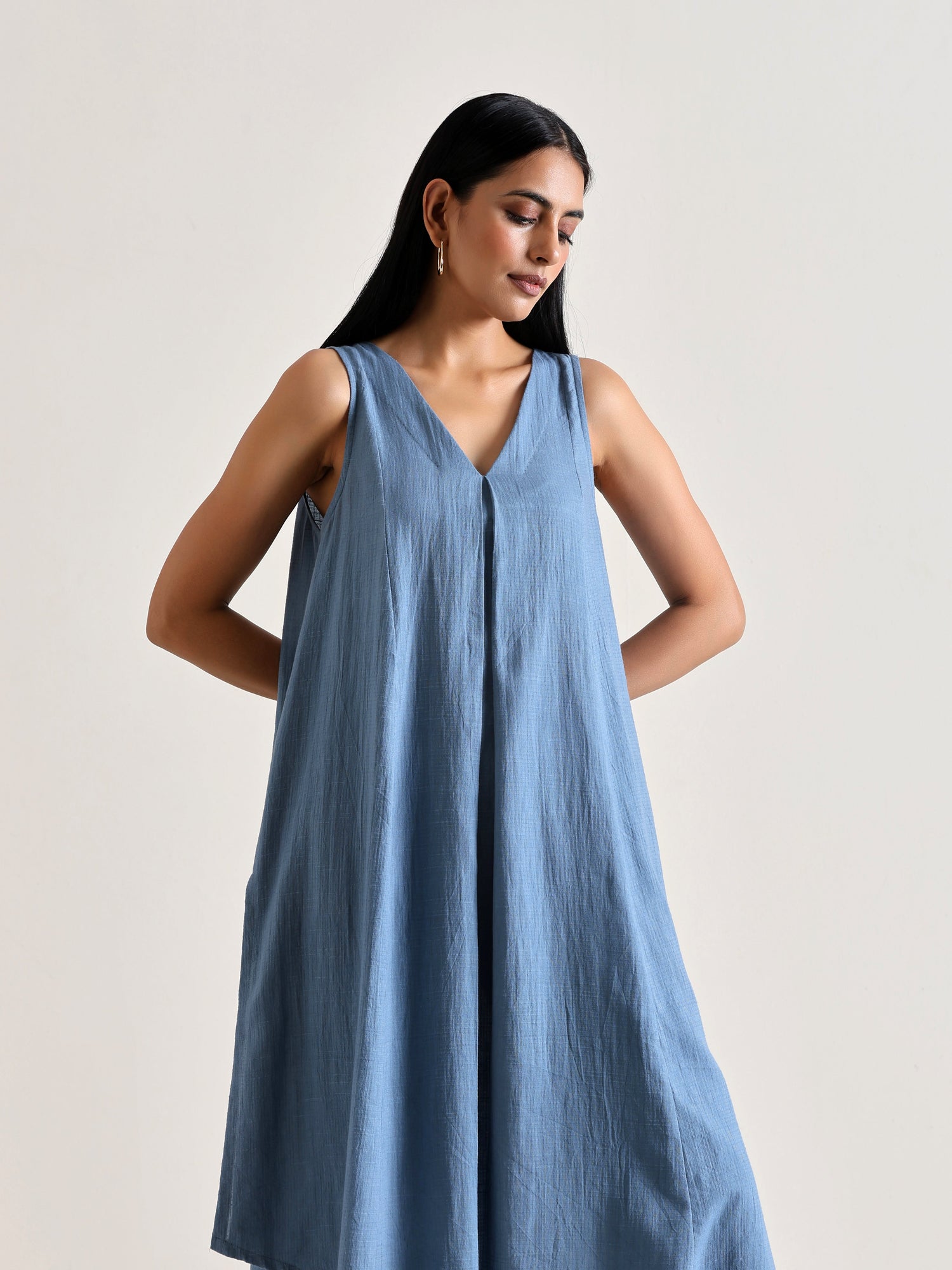 Light Blue Sleeveless Flared  Kurta Pant Set