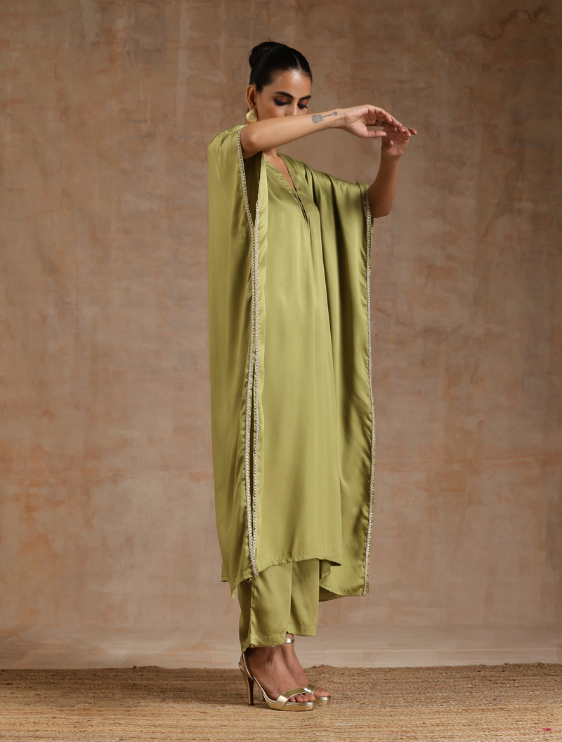 Light Green Modal Satin Kaftan Kurta Set