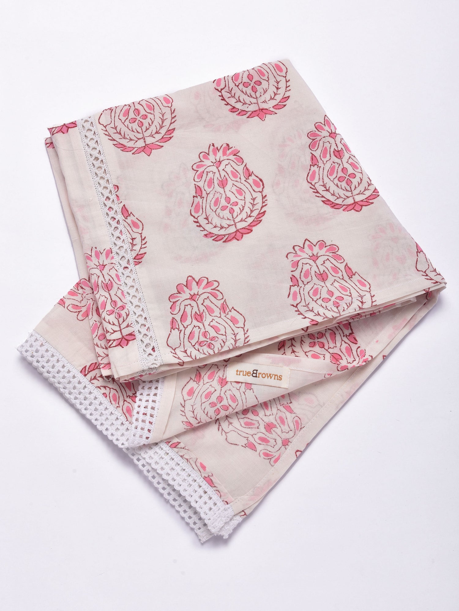 Pink Big Buta On White Print Cotton Stole