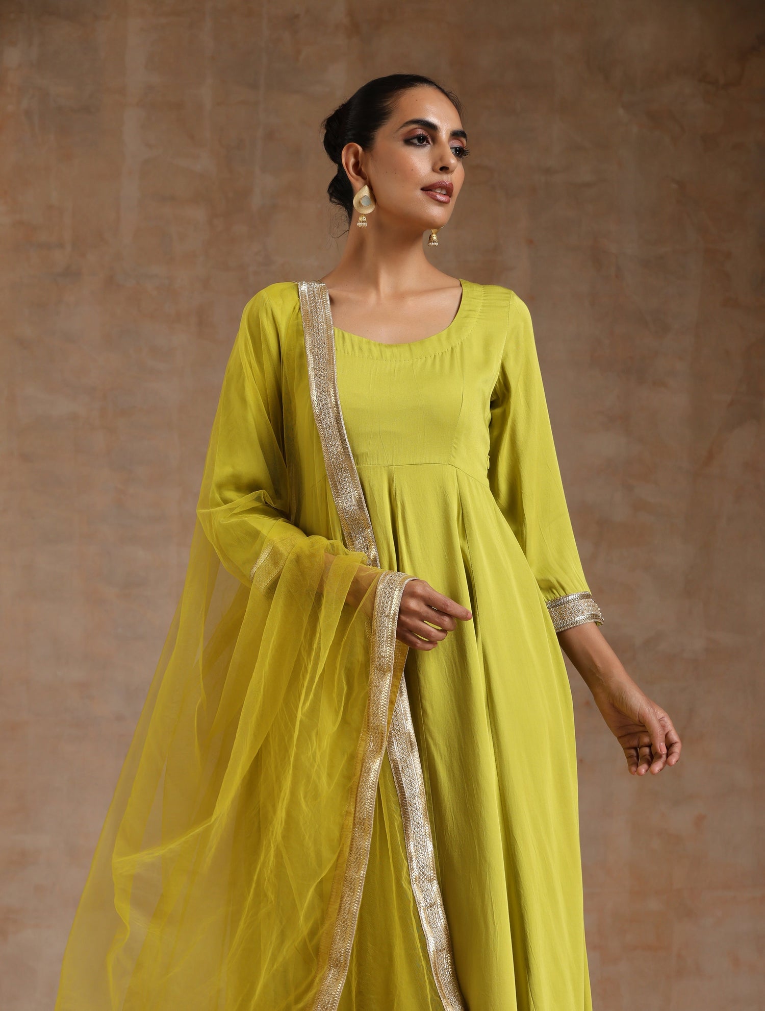 Lime Modal Satin Anarkali Set