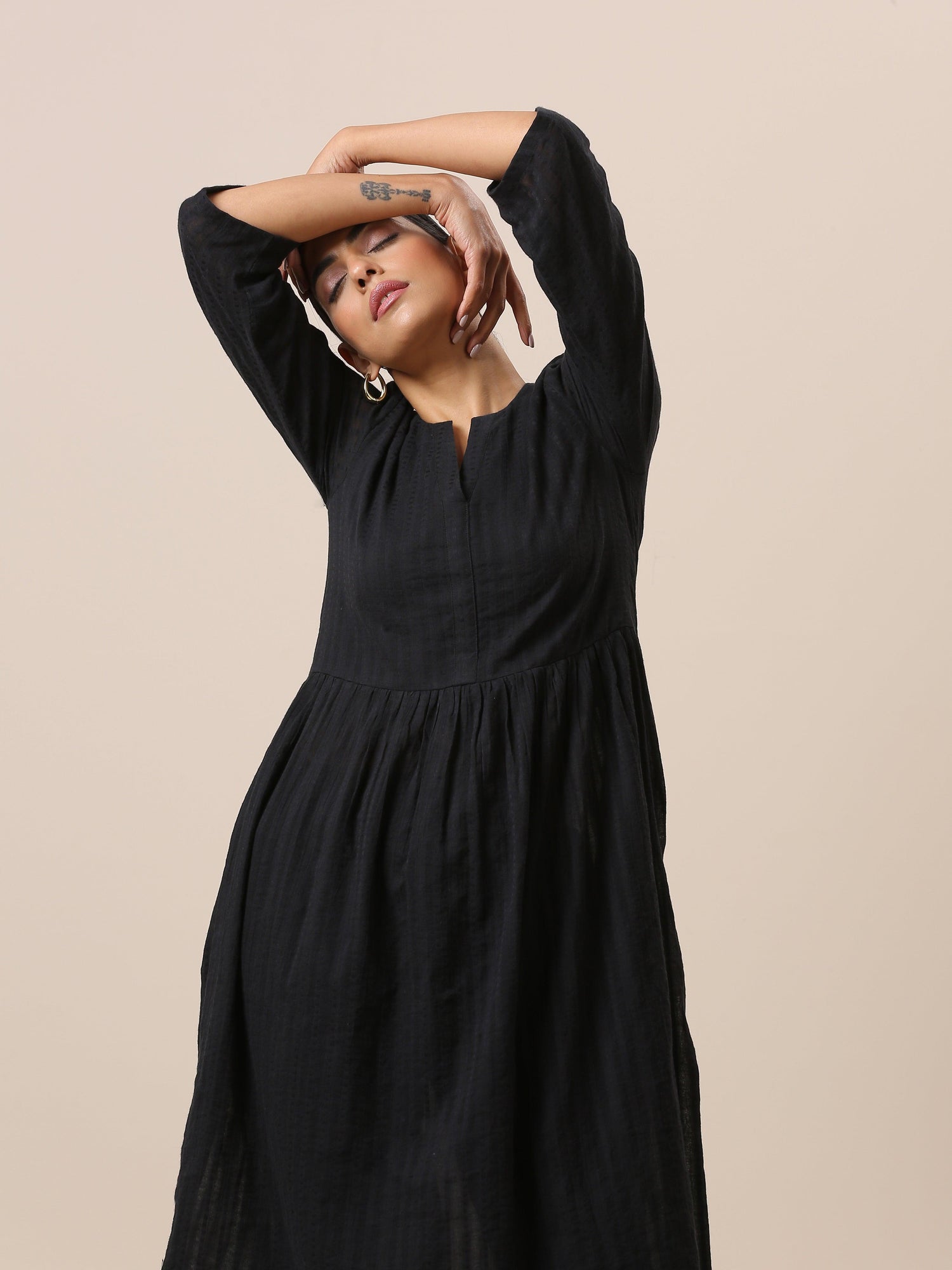 Cotton Black Flared Kurta Pant Set - trueBrowns