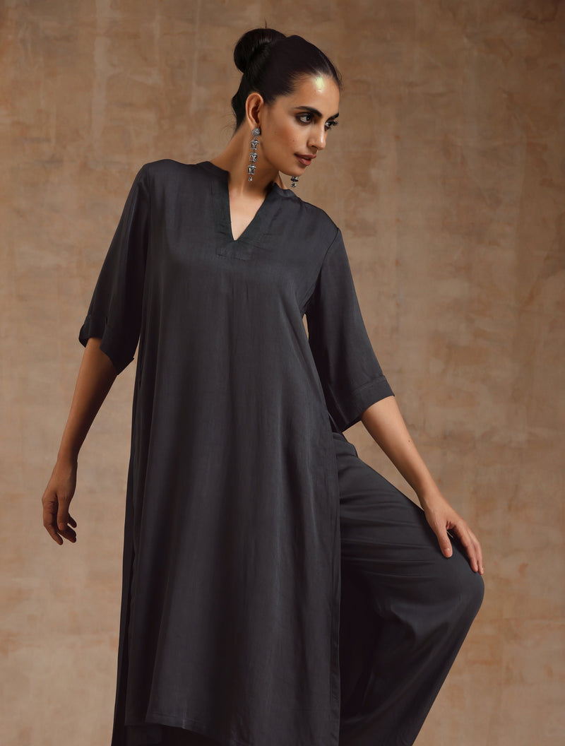 Grey Modal High-Low Relax Kurta Set