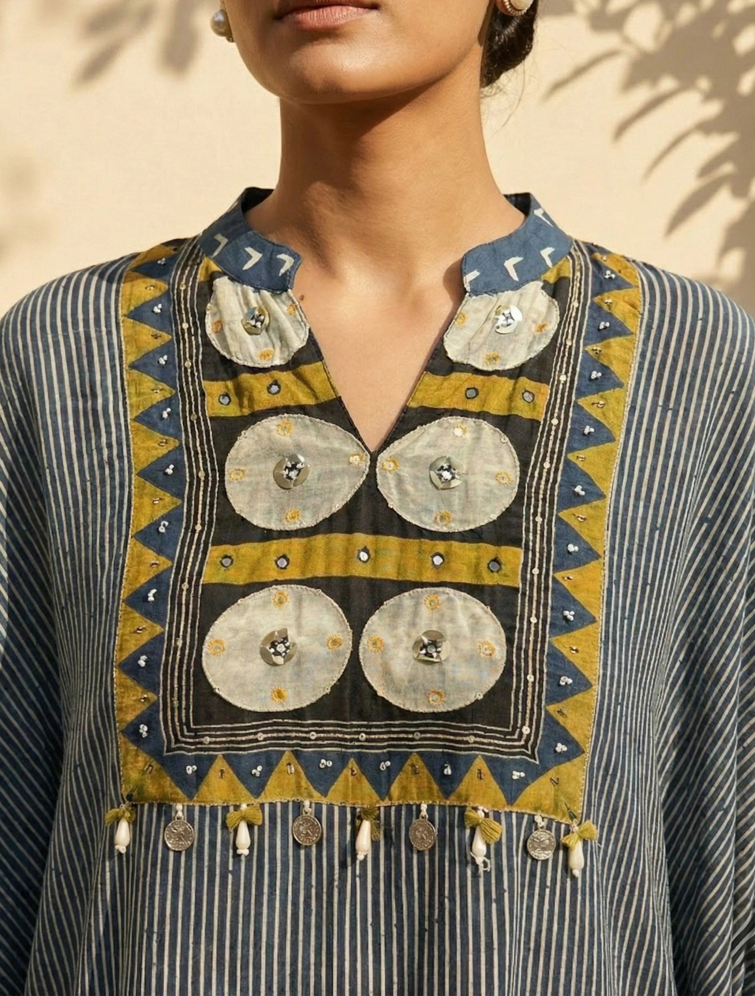 trueBrowns Blue Stripe Kaftan Kurta Palazzo Set