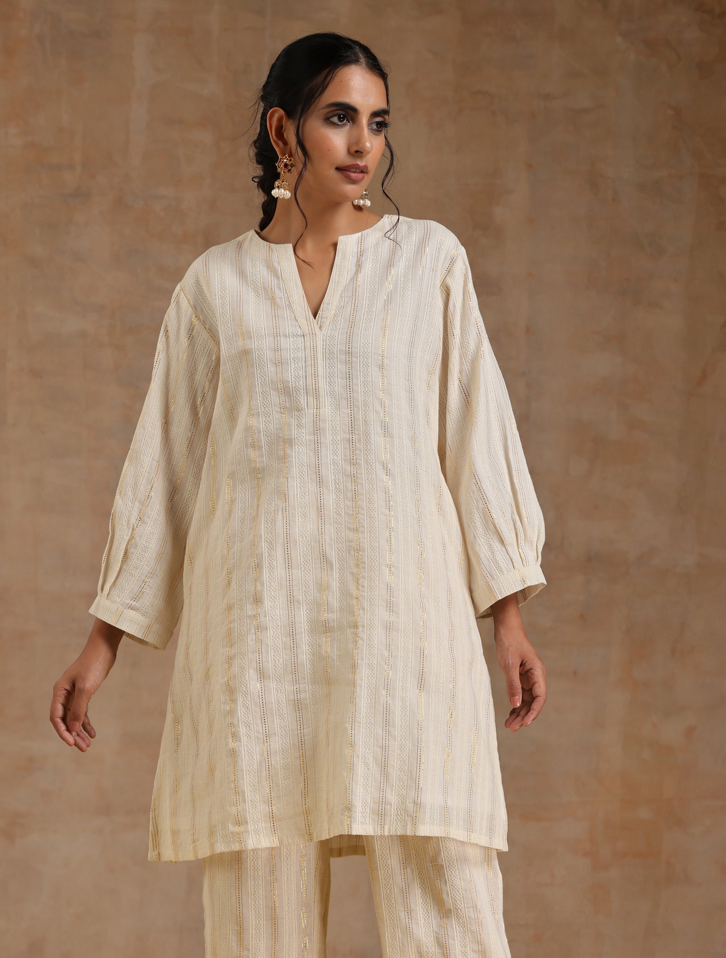 Ivory Gold Cotton Relaxed Co-Ord Set