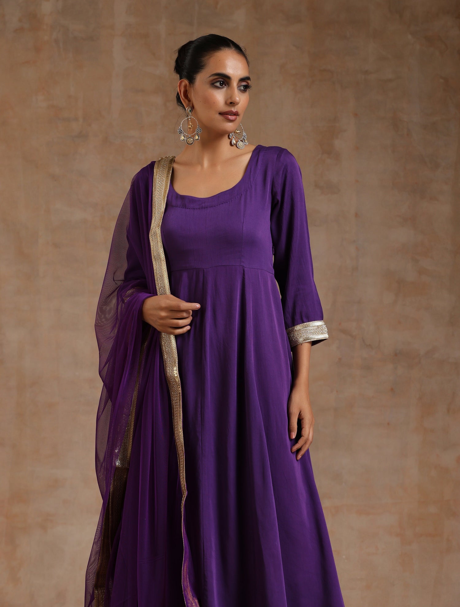 Violet Modal Satin Anarkali Set