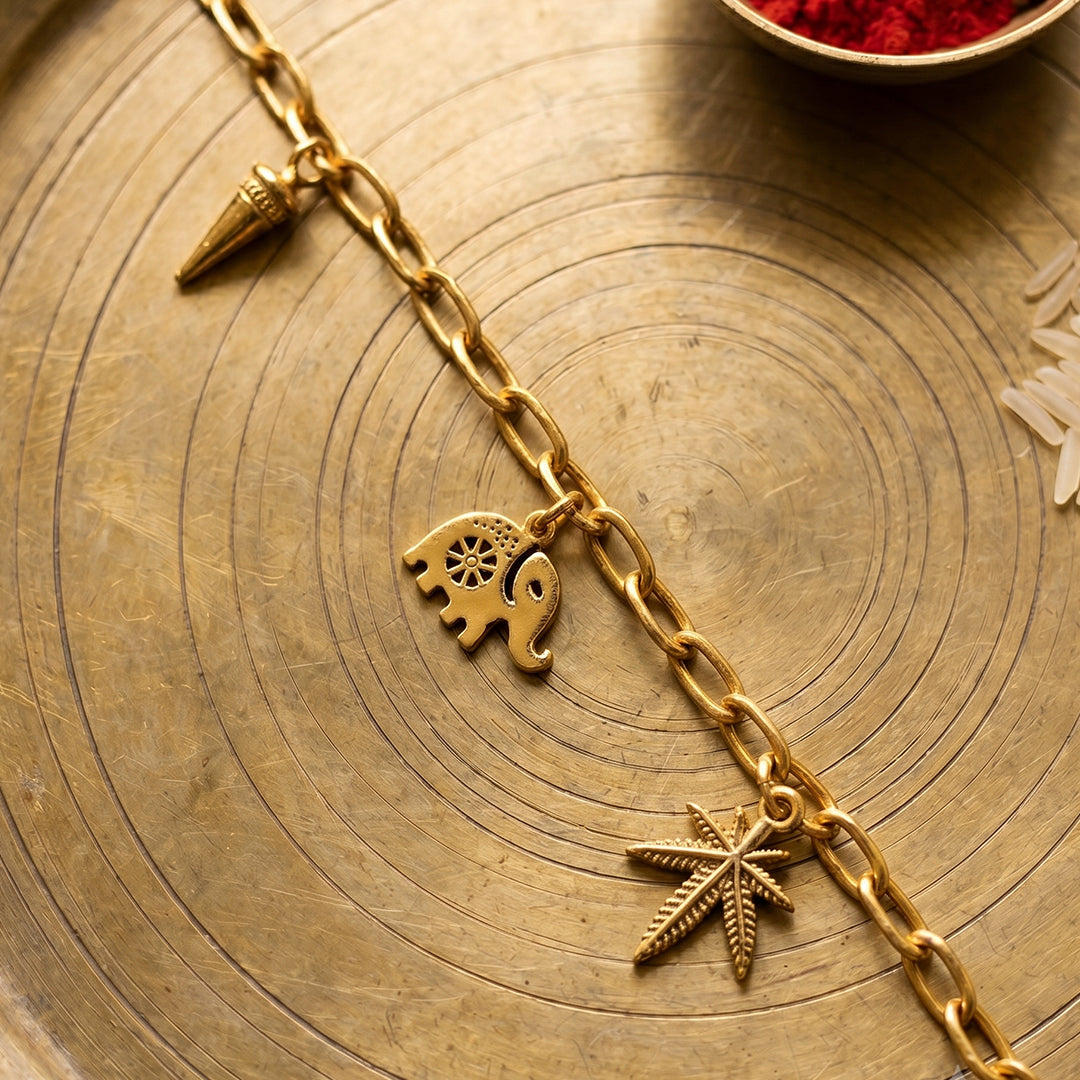 trueBrowns Gold Tone Charm Bracelet Rakhi