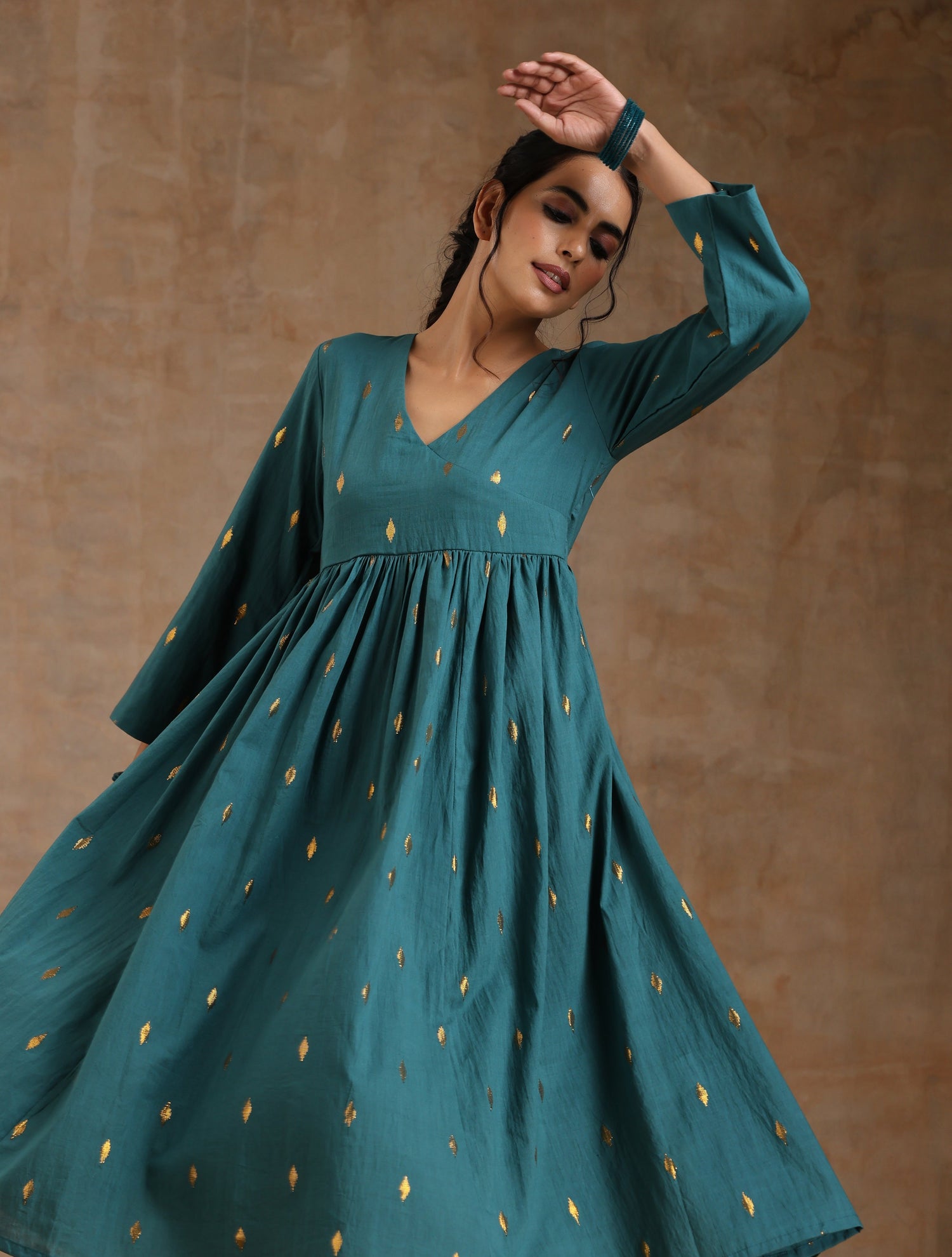 Deep Sea Gold Cotton Kalidar Kurta Set