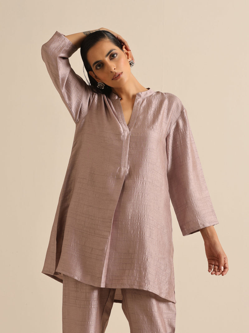 Grey Silk Texture Relaxed Co-Ord Set