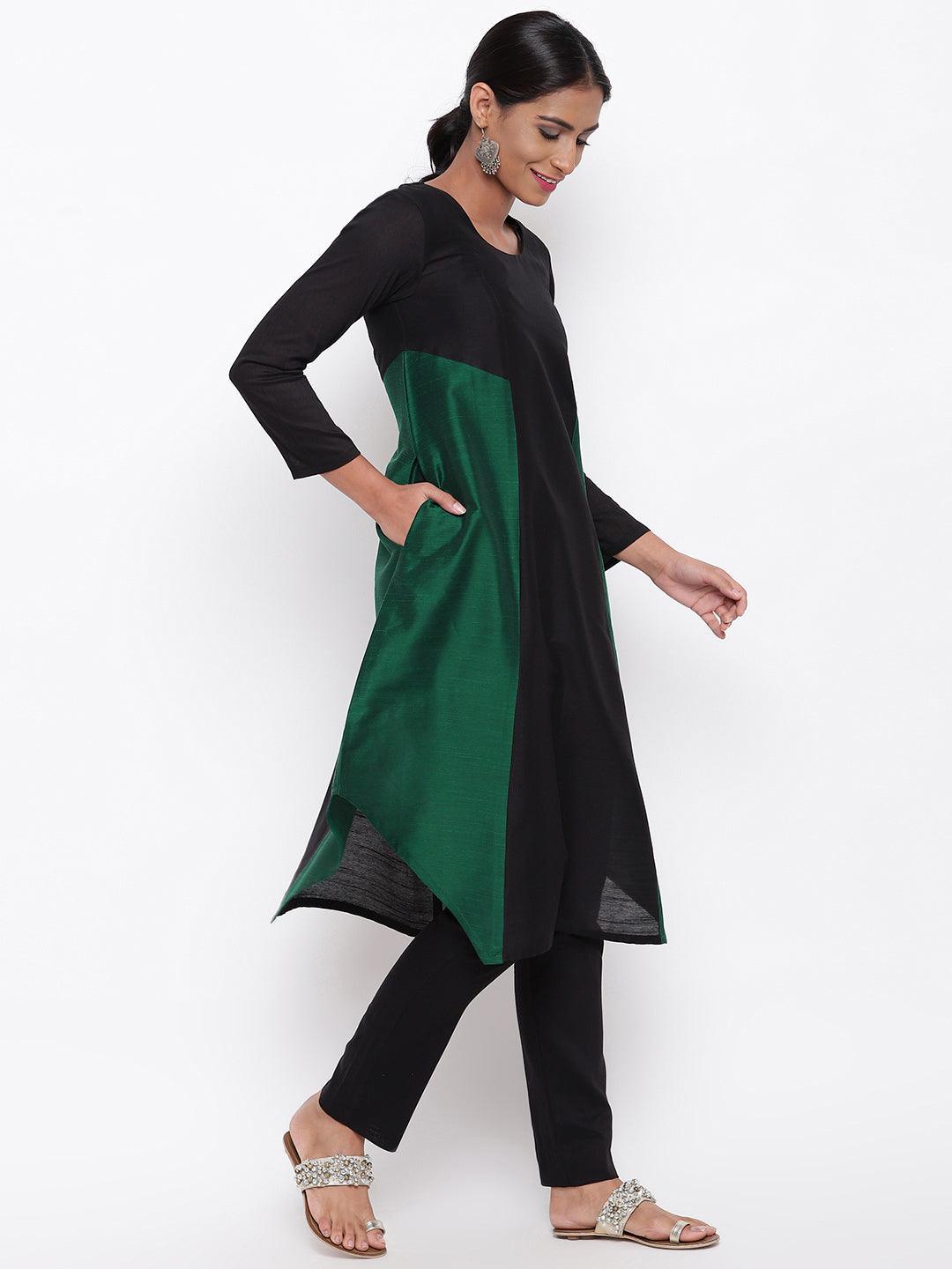 Silk Blend Panelled Kurta-Pant - trueBrowns