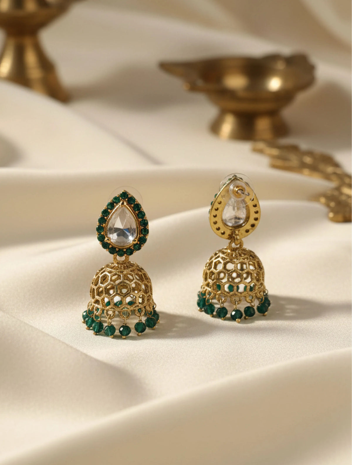 trueBrowns Green Stone Earrings
